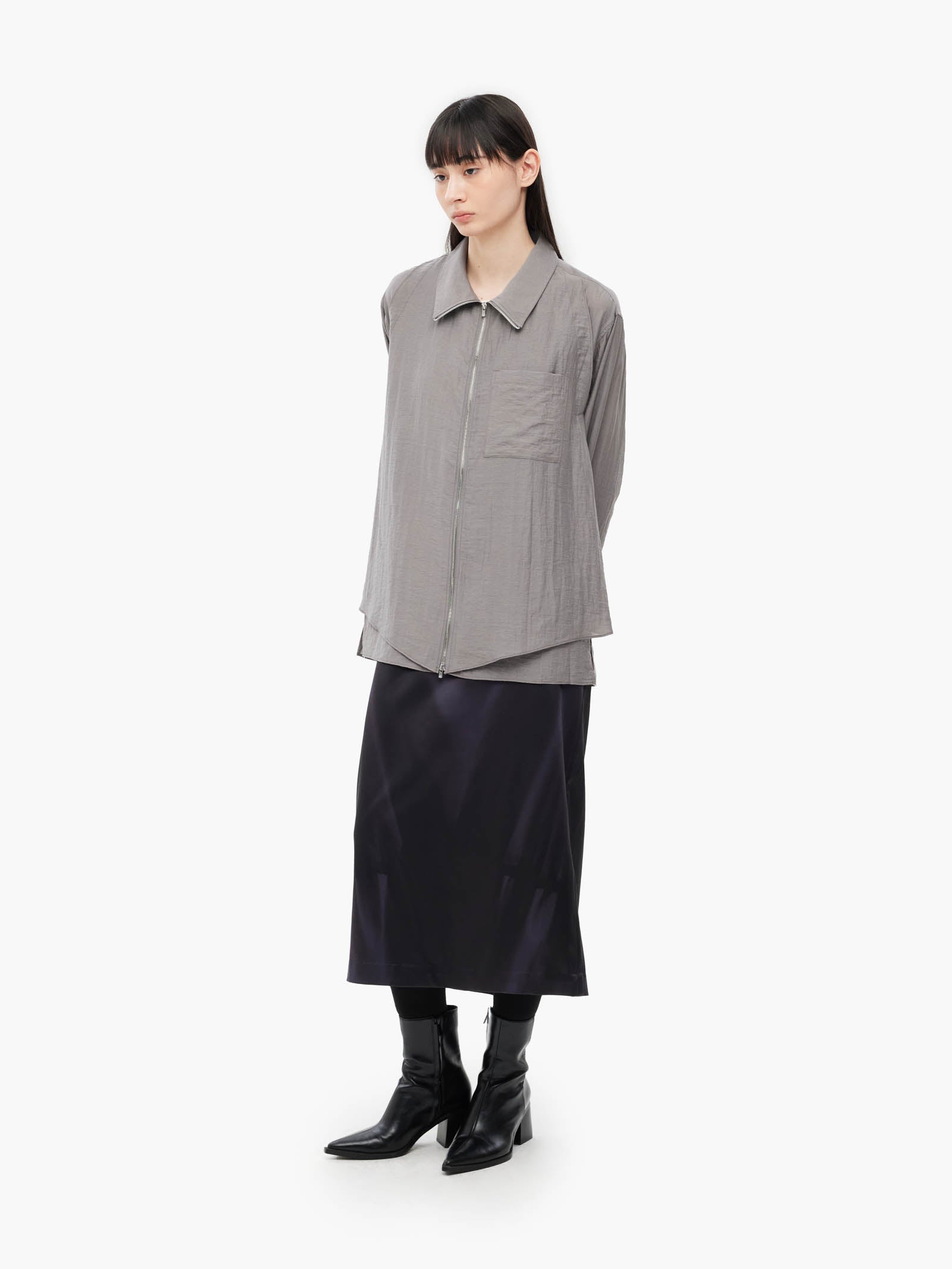 Jiyong Kim - Layered Zip-Up Shirt (Grey) product image 4 | TRAB K-Fashion Australia