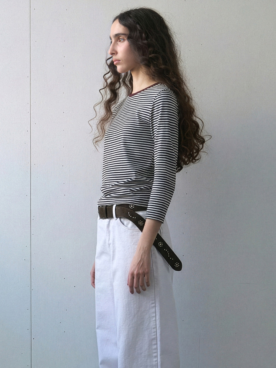 Kijun - [Ships 29 June] Floral Stud Suede Belt (Dark Brown) product image 3 | TRAB K-Fashion Australia