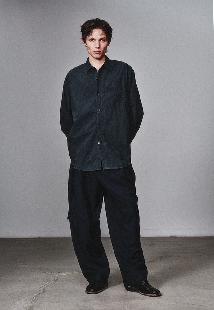 Art if acts - Belted Wool Side Two Tuck Pants (Navy) product image 1 | TRAB K-Fashion Australia