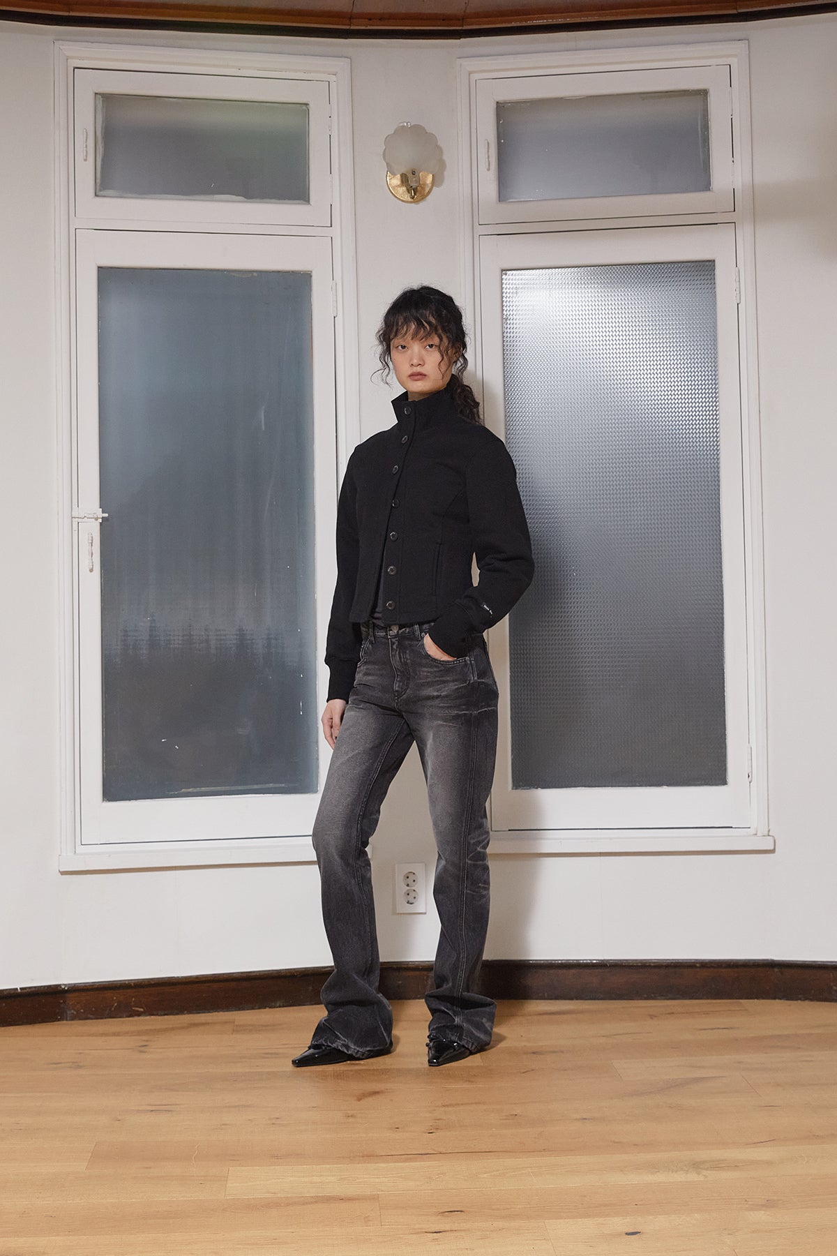 Matin Kim - High Neck Balloon Button Cardigan (Black) product image 8 | TRAB K-Fashion Australia