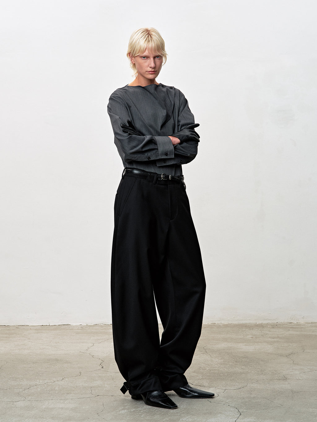 Tonywack - Herringbone Wool Cowl-Neck Blouse (Mid-Grey Herringbone) product image 6 | TRAB K-Fashion Australia