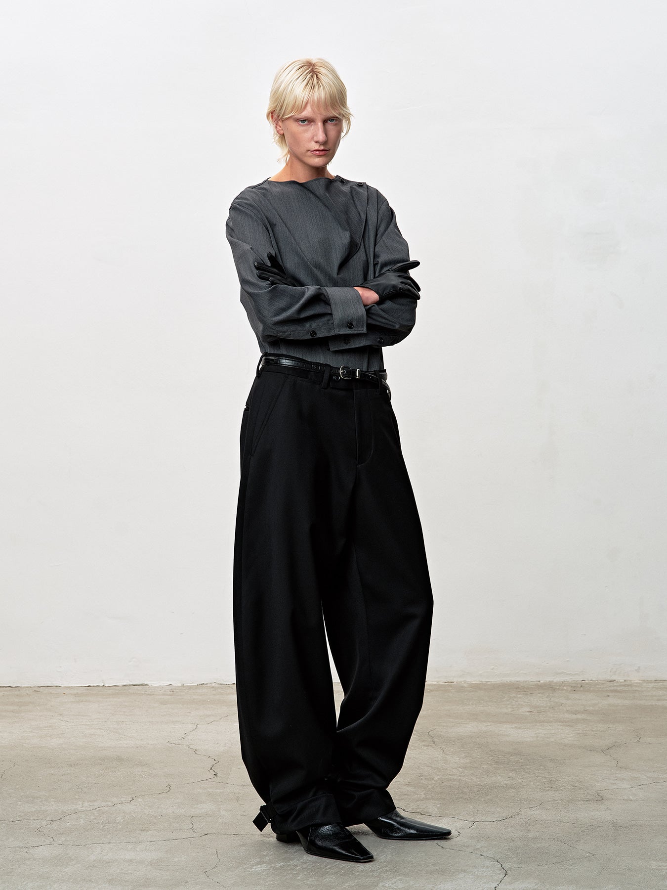 Tonywack - Herringbone Wool Cowl-Neck Blouse (Mid-Grey Herringbone) product image 6 | TRAB K-Fashion Australia