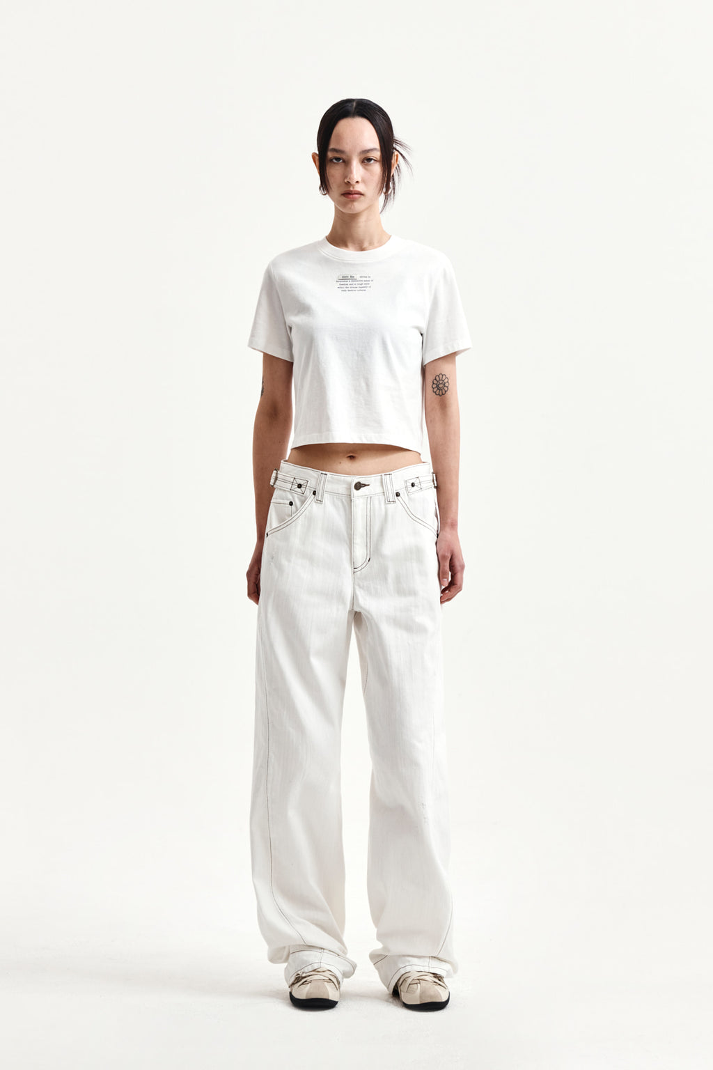 Matin Kim - Waist Buckle Stitch Point Twill Denim Pants (Ivory) product image 10 | TRAB K-Fashion Australia