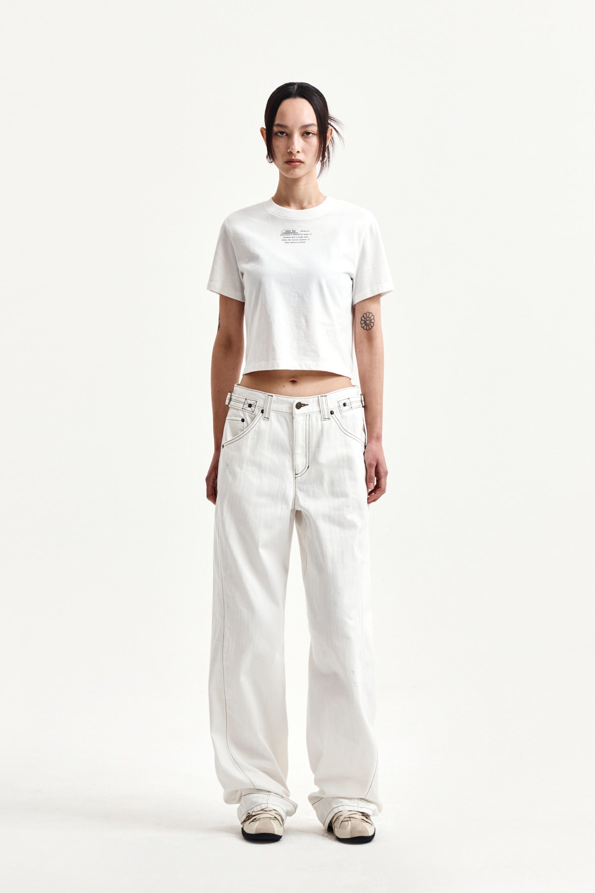 Matin Kim - Waist Buckle Stitch Point Twill Denim Pants (Ivory) product image 10 | TRAB K-Fashion Australia