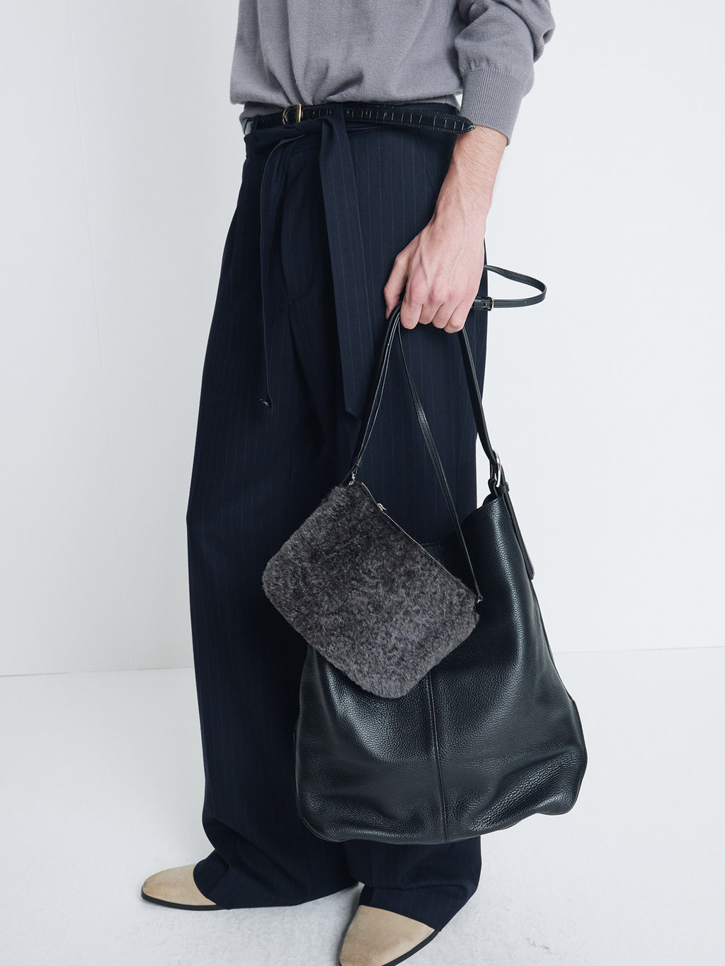Tonywack - Pinstriped Wool Belted Trousers (Navy Pinstripe) product image 4 | TRAB K-Fashion Australia