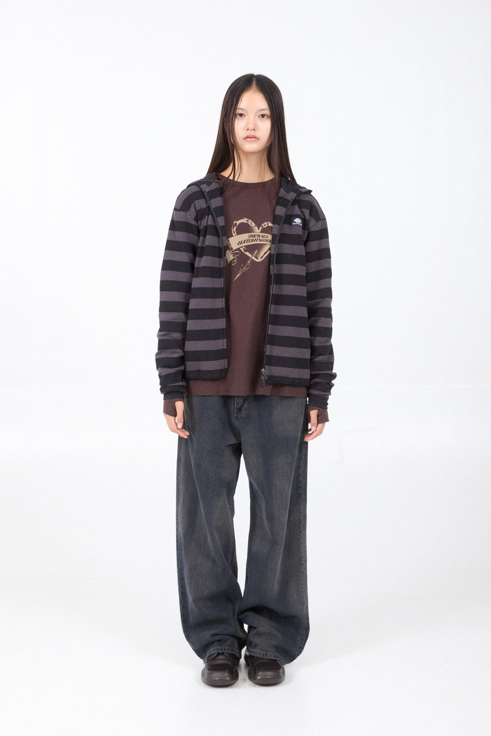 Hatchingroom - Zip Hoodie Stripe (Purple Charcoal/Black) product image 5 | TRAB K-Fashion Australia