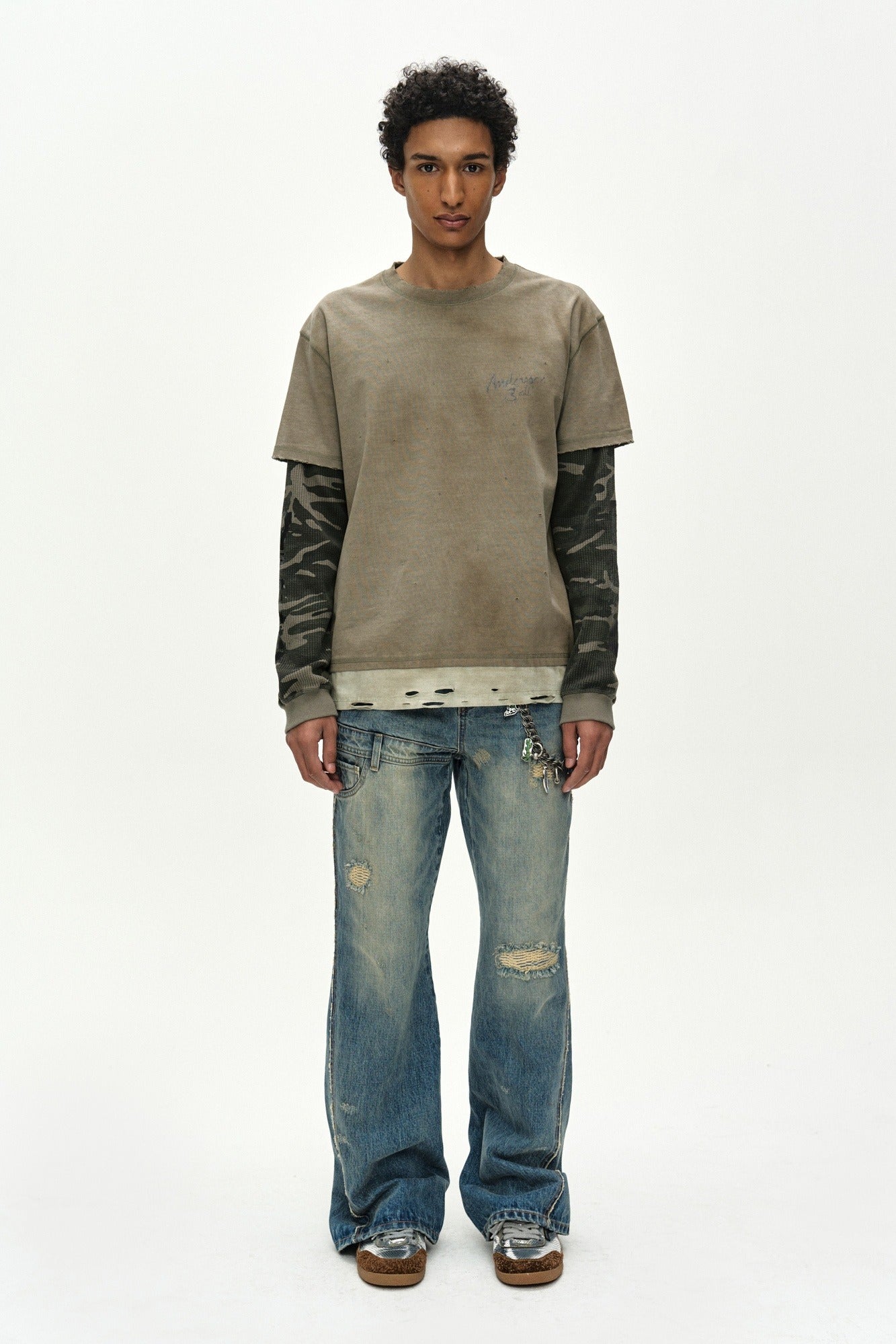 Andersson Bell - Distress Layered Long Sleeve T-Shirt (Beige) product image 1 | TRAB K-Fashion Australia