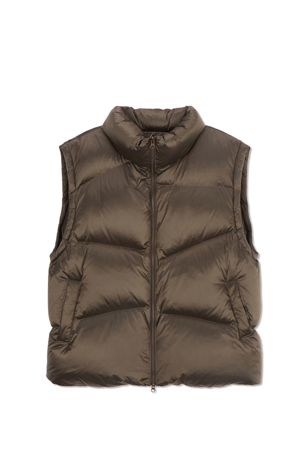 Matin Kim - Unbalance Quilted Down Vest (Khaki Brown) product image 1 | TRAB K-Fashion Australia