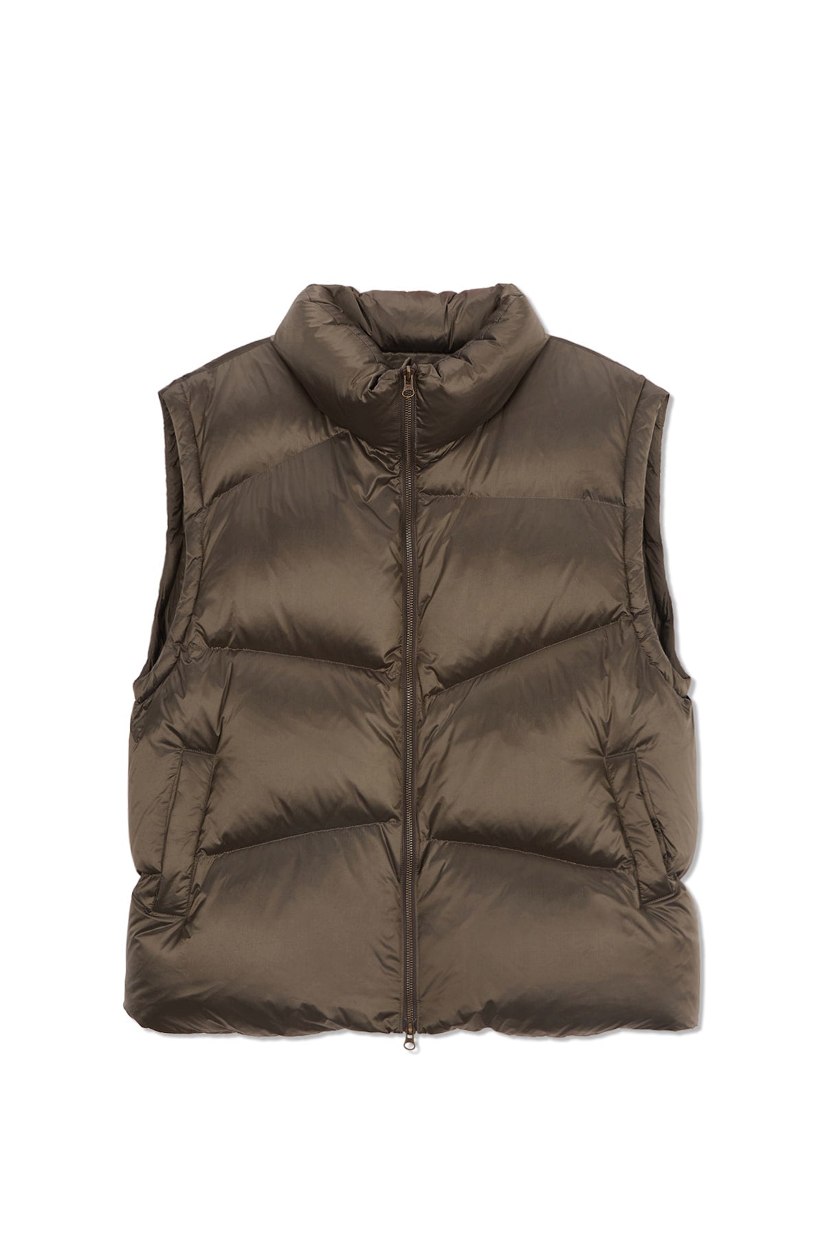 Matin Kim - Unbalance Quilted Down Vest (Khaki Brown) product image 1 | TRAB K-Fashion Australia