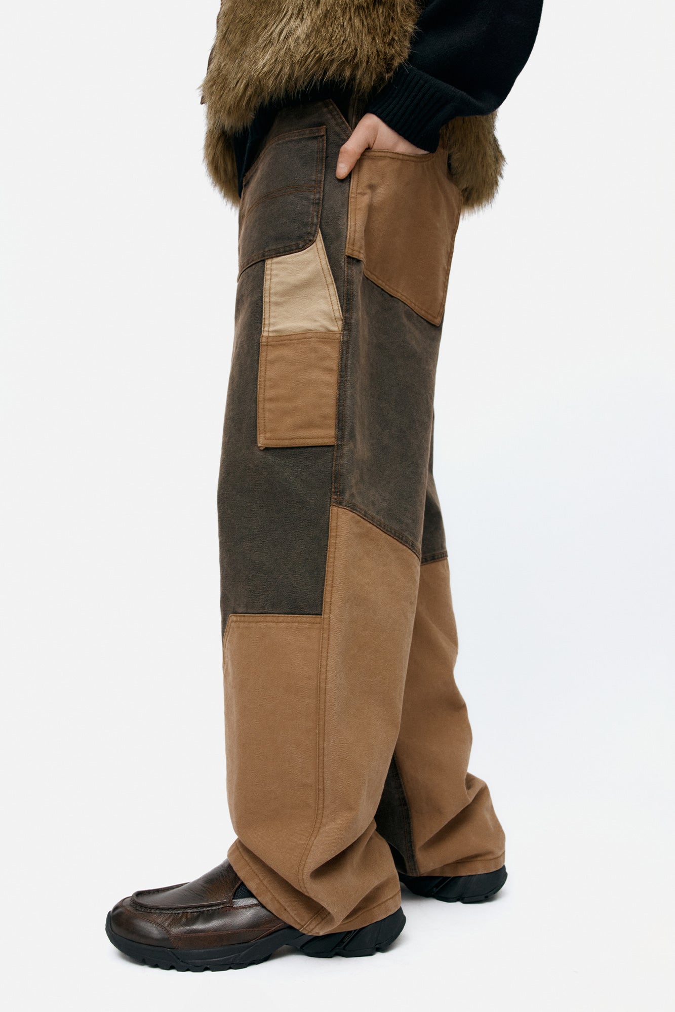 Andersson Bell - Patchwork Carpenter Wide-Leg Jeans (Brown) product image 5 | TRAB K-Fashion Australia