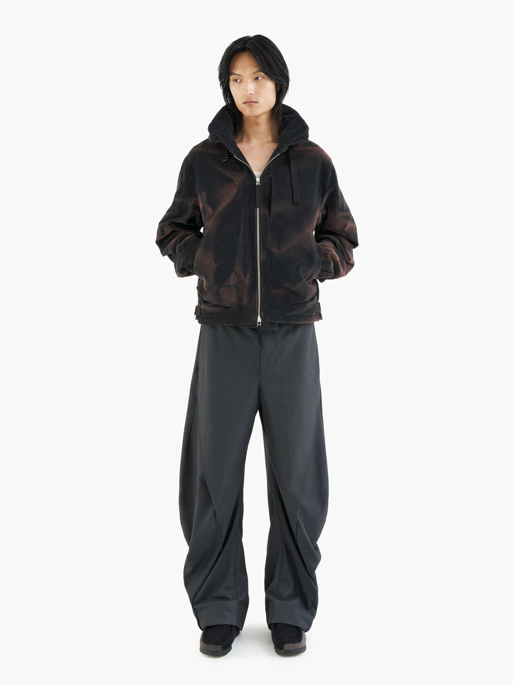 Jiyong Kim - Sun-Bleached Curved Trousers (Dark Grey) product image 1 | TRAB K-Fashion Australia