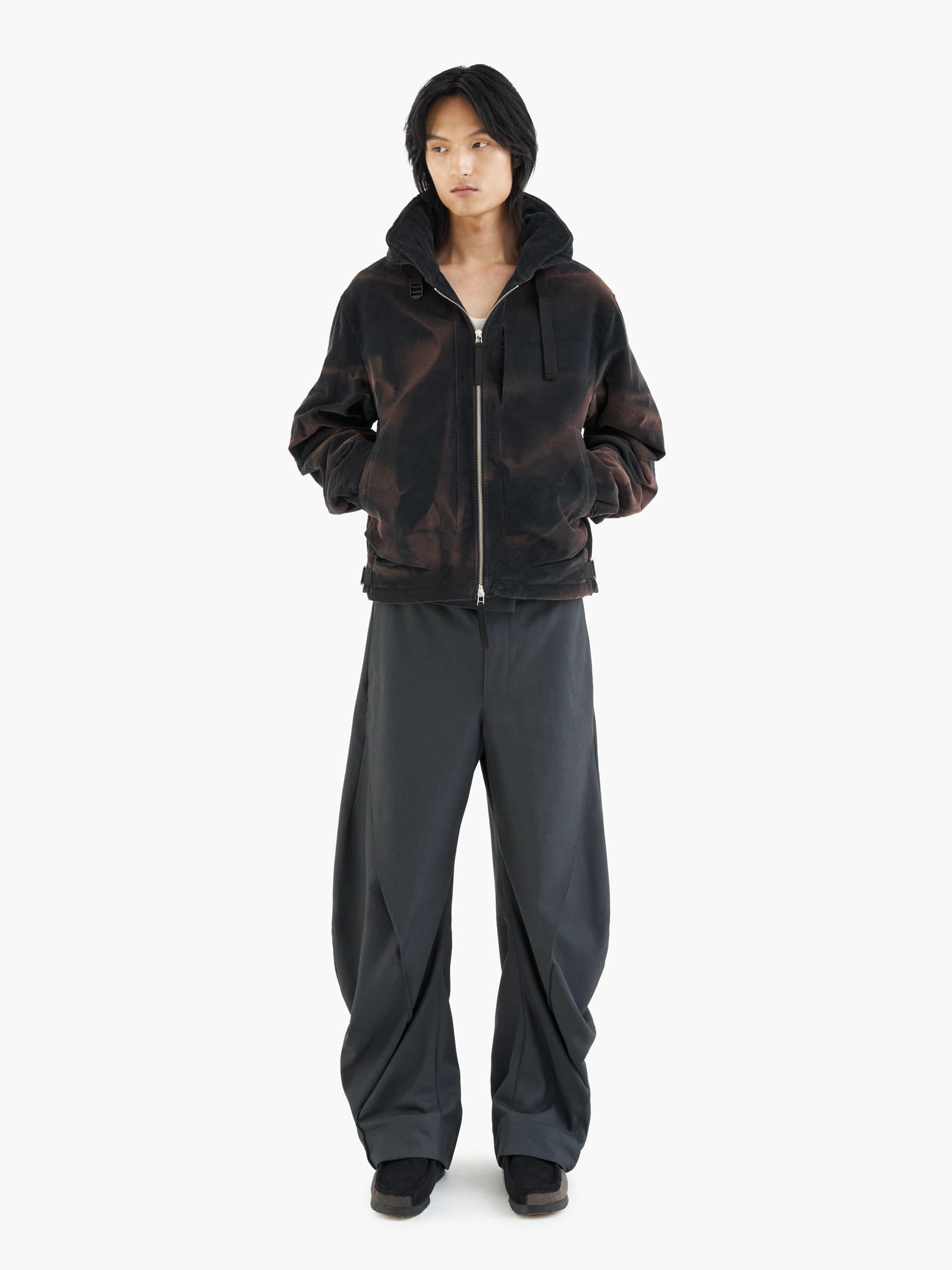 Jiyong Kim - Sun-Bleached Curved Trousers (Dark Grey) product image 1 | TRAB K-Fashion Australia