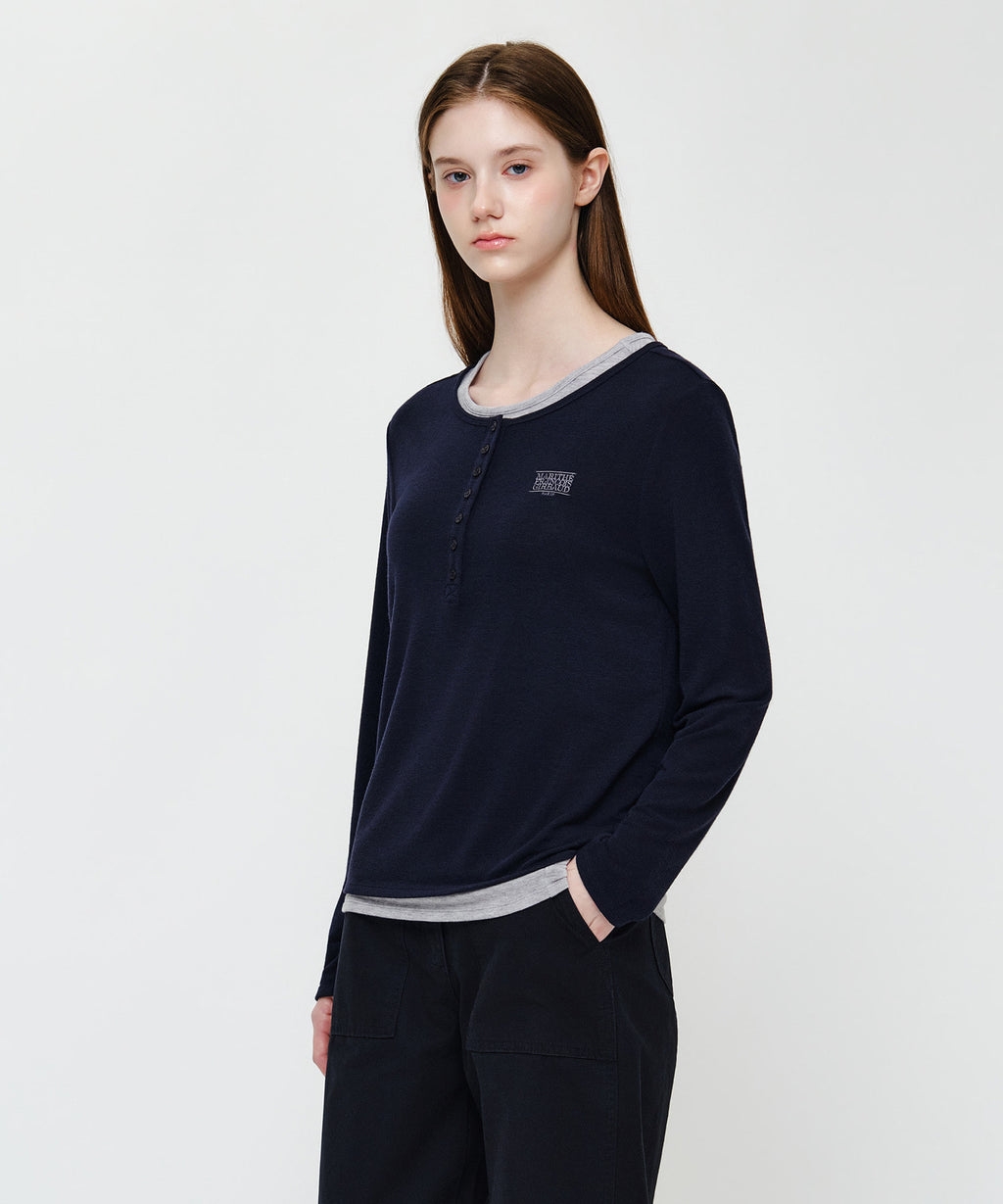 Marithe & Francois Girbaud - Henley Neck Layered Long Sleeve Tee (Navy) product image 2 | TRAB K-Fashion Australia
