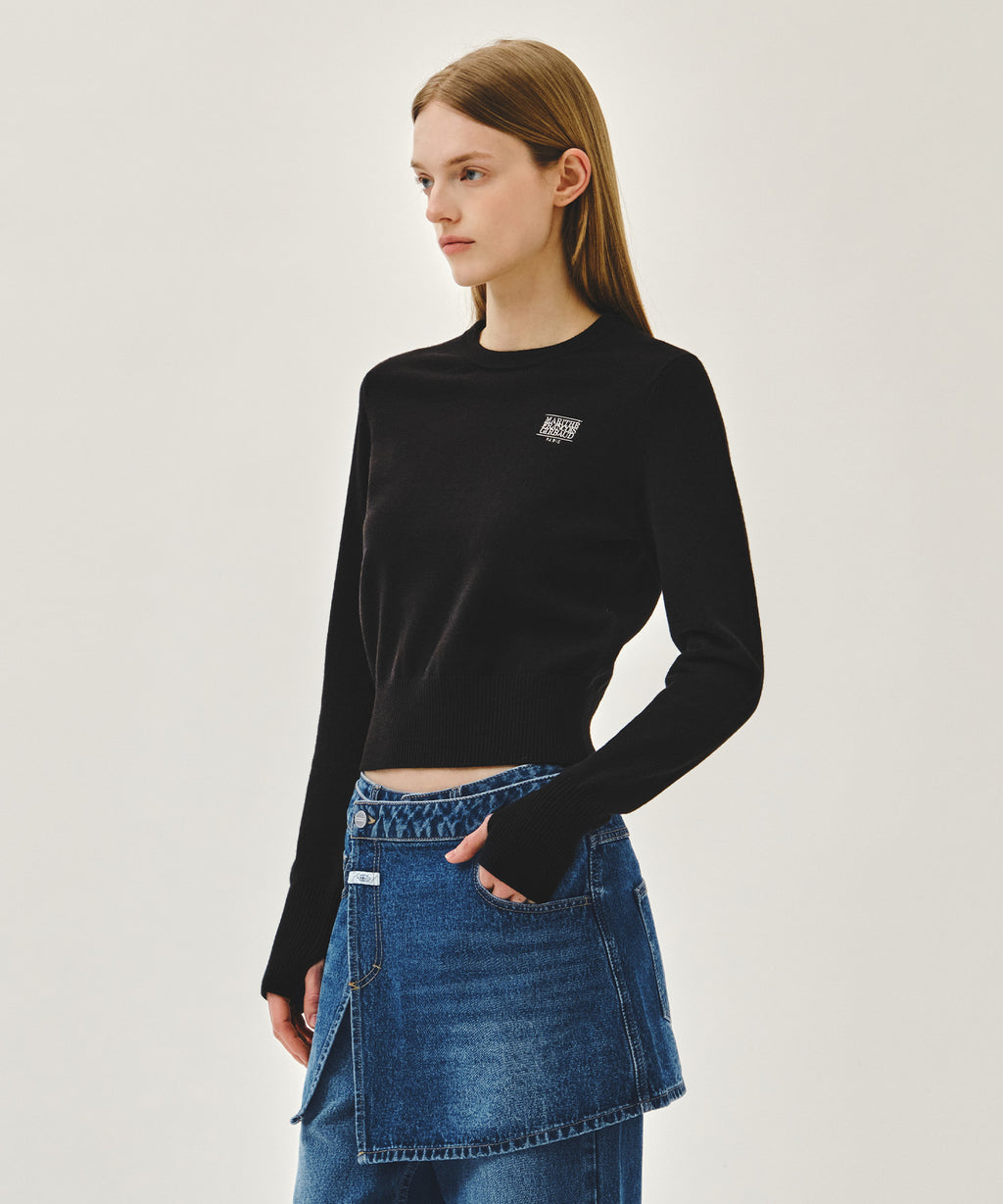Marithe & Francois Girbaud - Small Classic Logo Crop Knit Pullover (Black) product image 2 | TRAB K-Fashion Australia