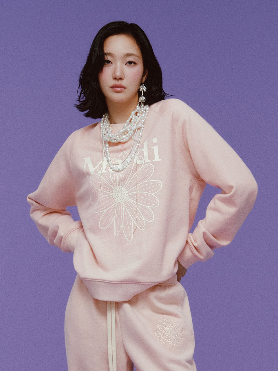 Mardi Mercredi - Sweatshirt Raglan Flowermardi (Pink Ivory) product image 1 | TRAB K-Fashion Australia