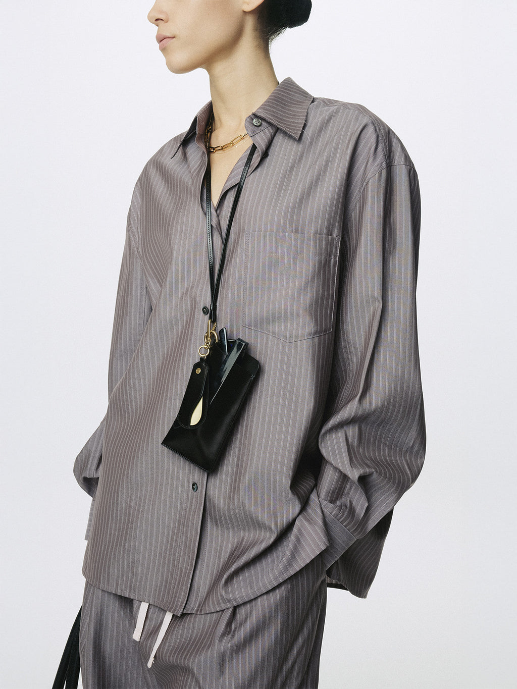 Tonywack - Silk Wool Oversized Raw Edge Shirt (Dark Grey Stripe) product image 10 | TRAB K-Fashion Australia