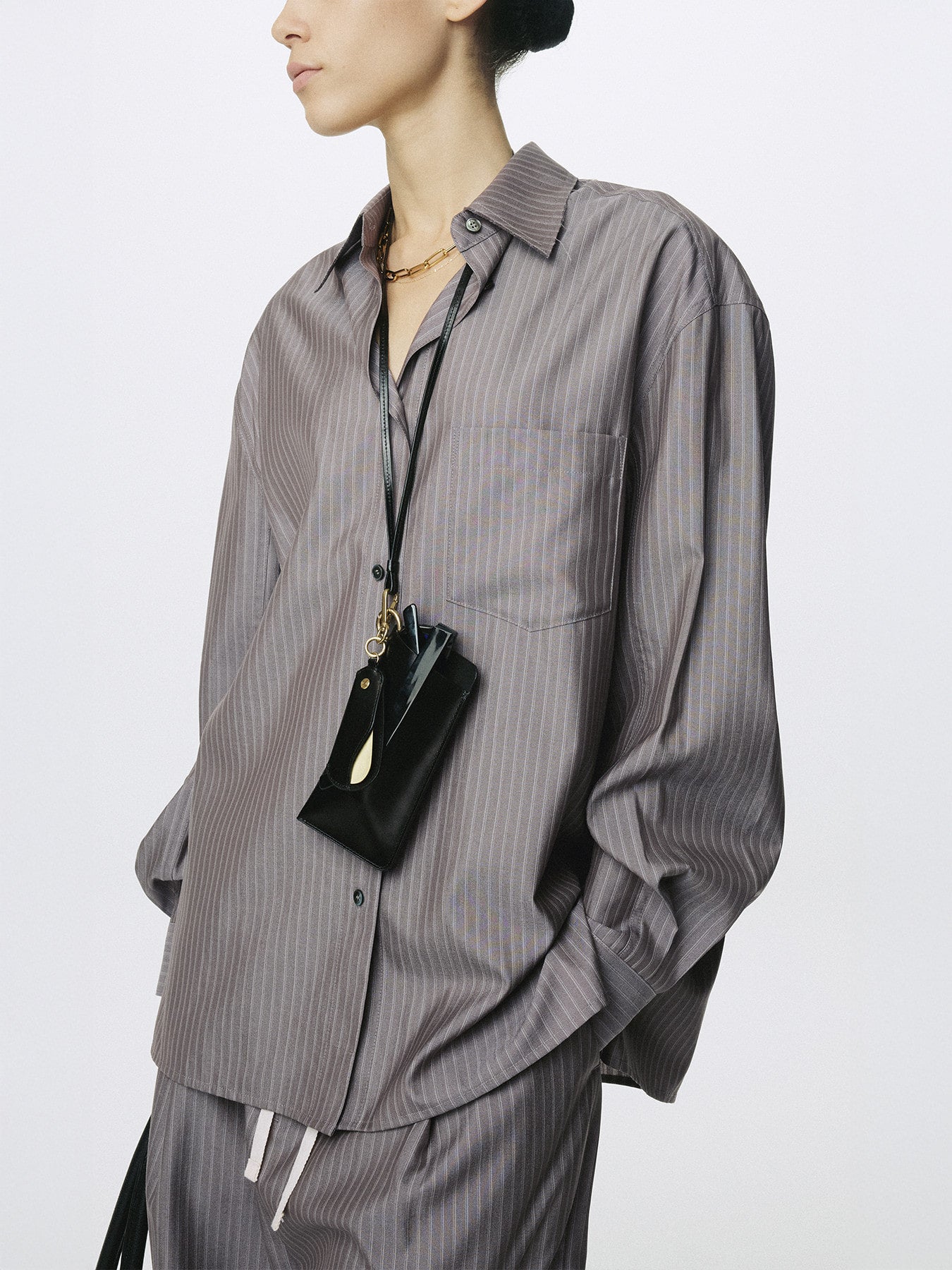 Tonywack - Silk Wool Oversized Raw Edge Shirt (Dark Grey Stripe) product image 10 | TRAB K-Fashion Australia