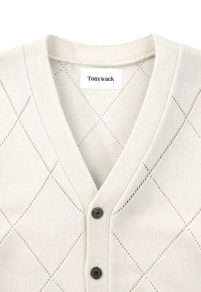 Tonywack - Slashed Argyle Cashmere Cardigan (Ecru) product image 7 | TRAB K-Fashion Australia