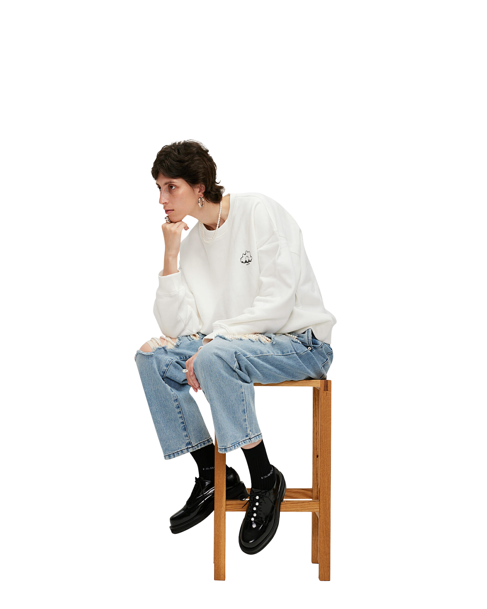 Kimhe Kim - Pearl Embellished Destroyed Jeans (Sky Blue) product image 5 | TRAB K-Fashion Australia