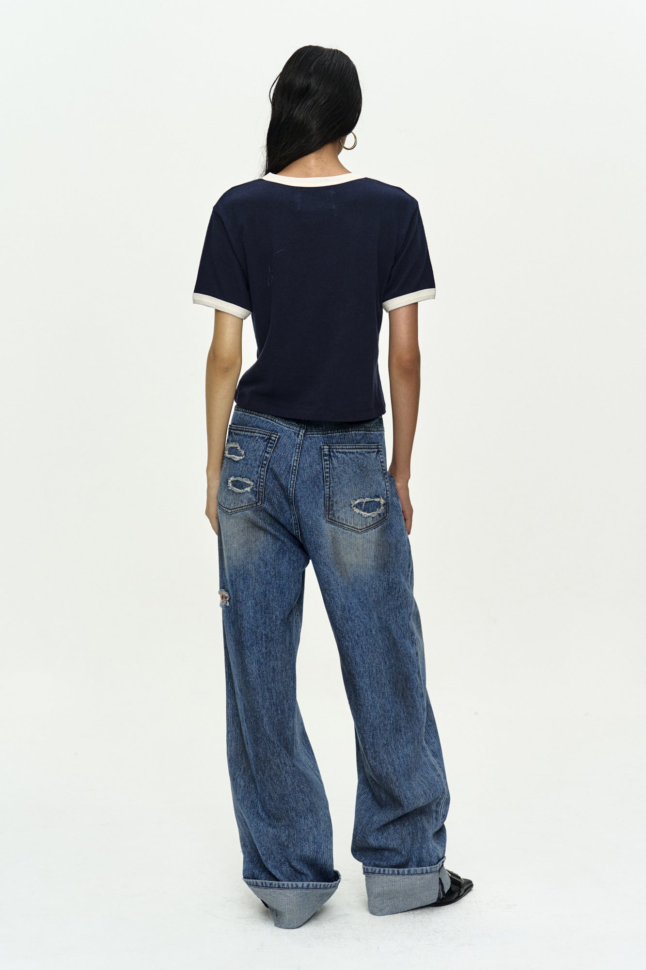Andersson Bell - (essential) Adsb Flocking Baby Ringer T-Shirt (Navy) product image 4 | TRAB K-Fashion Australia