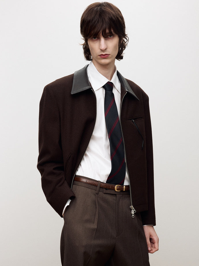 Tonywack - Leather Trim Wool Blouson (Dark Brown) product image 1 | TRAB K-Fashion Australia