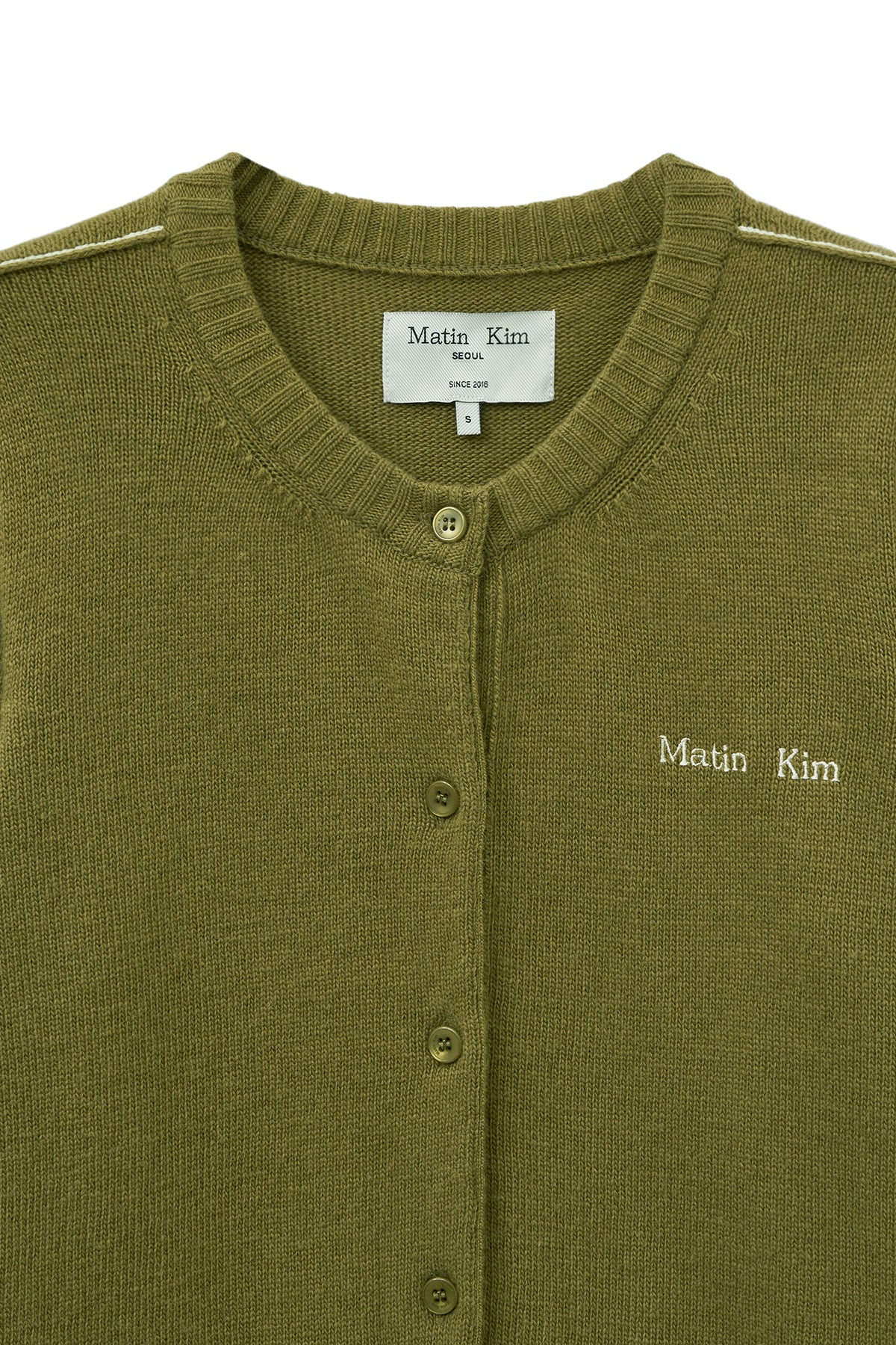 Matin Kim - Cashmere Blended Round Knit Cardigan (Olive) product image 3 | TRAB K-Fashion Australia