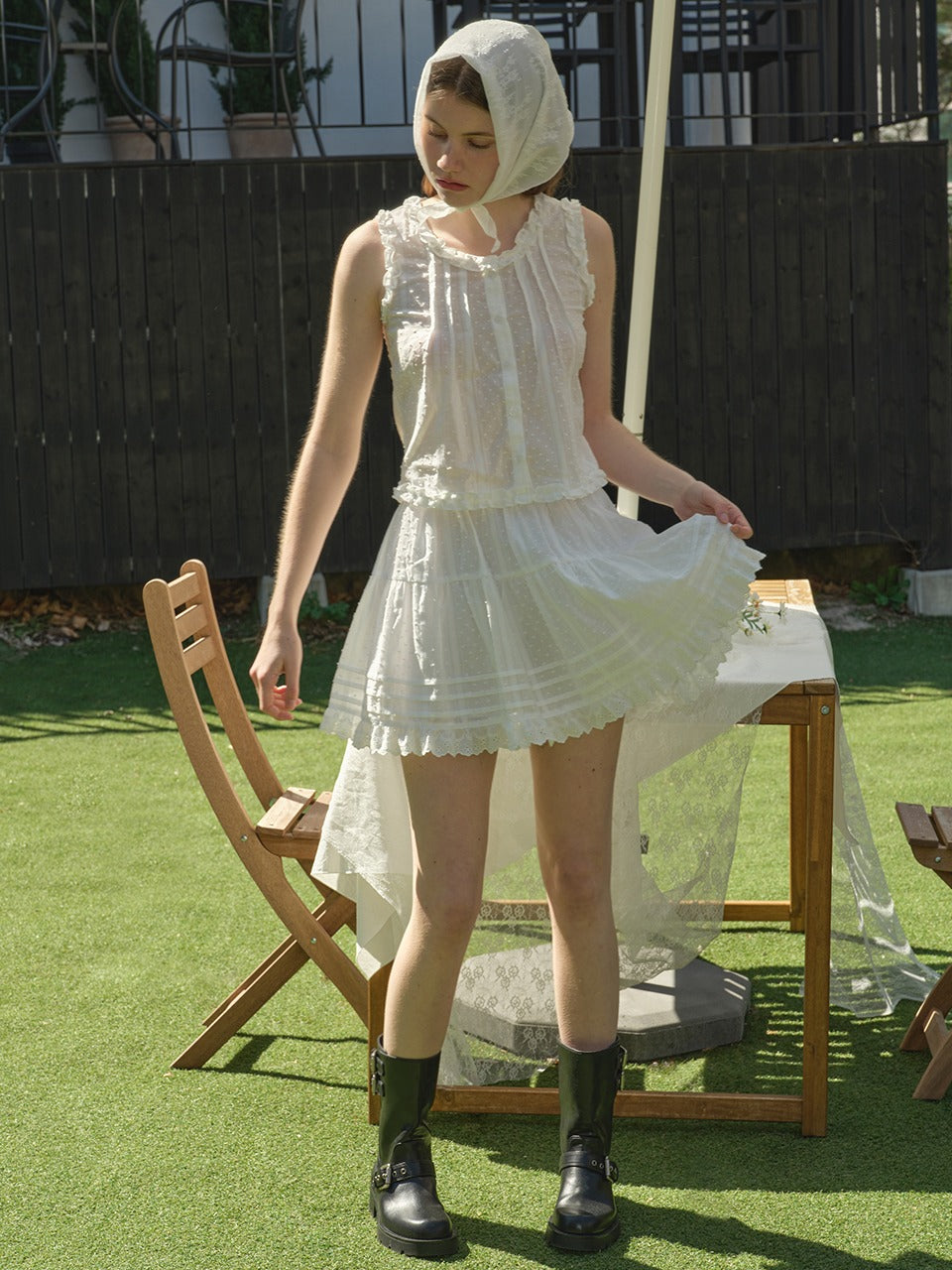 Margarin Fingers - Pin Tuck Cancan Skirt (White) product image 1 | TRAB K-Fashion Australia