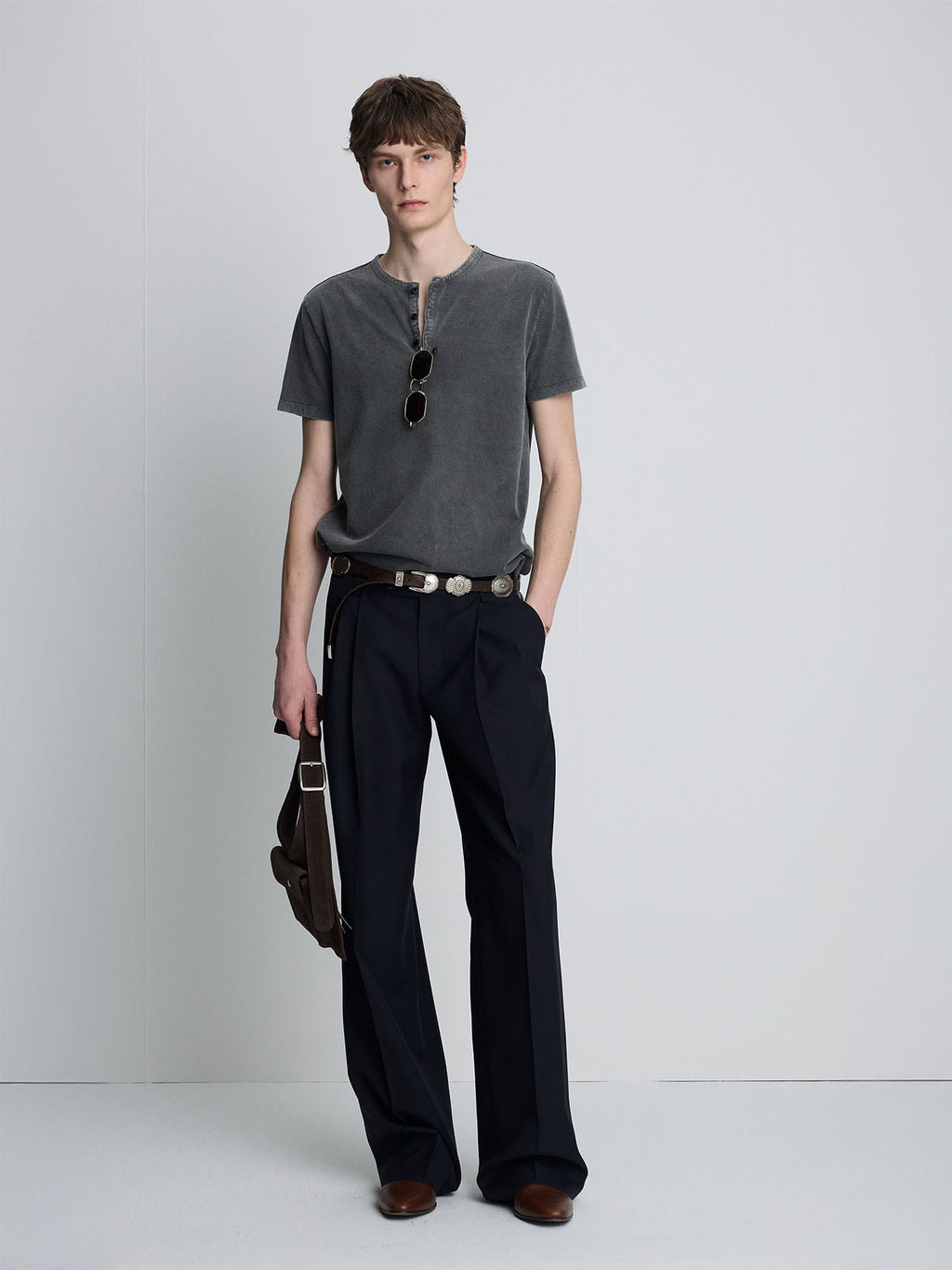 Tonywack - Garment Dyed Henley Neck Top (Charcoal) product image 2 | TRAB K-Fashion Australia