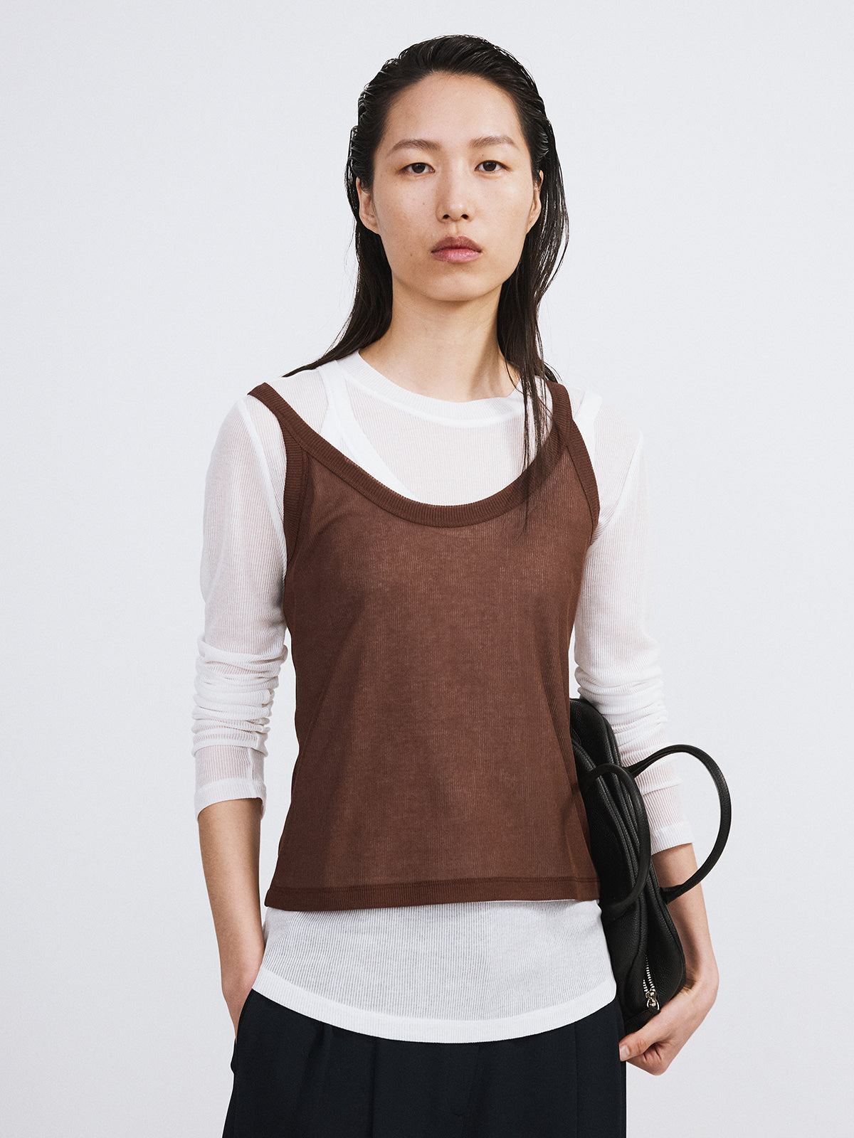 Recto - Sheer Jersey Tank Top (Red Brown) product image 2 | TRAB K-Fashion Australia