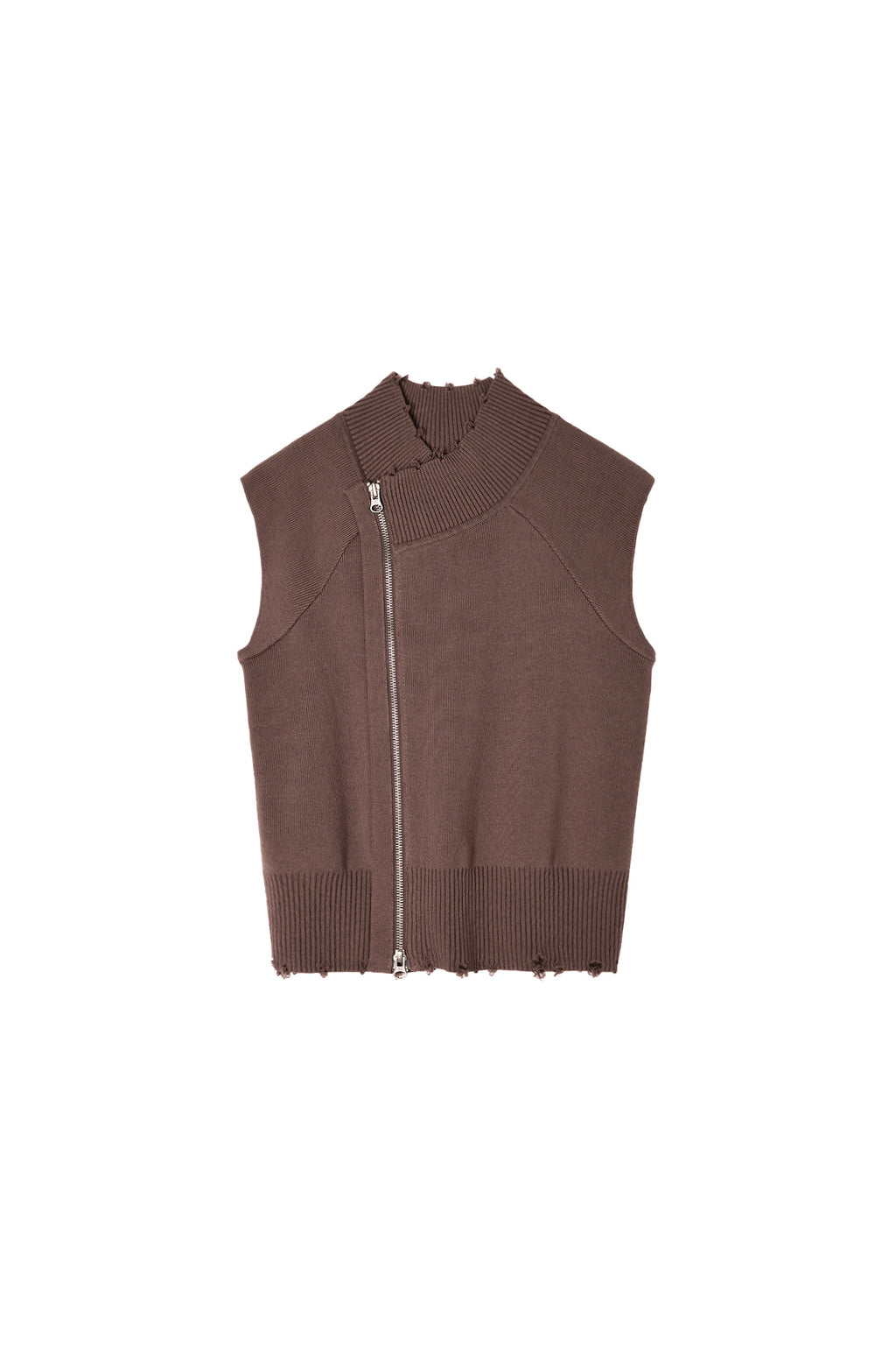 Matin Kim - High Neck Logo Knit Zip Up Vest (Brown) product image 1 | TRAB K-Fashion Australia
