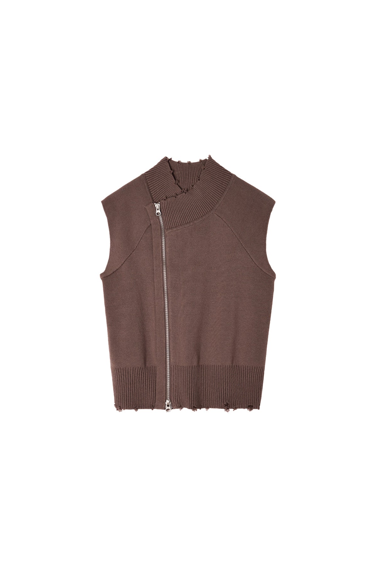 Matin Kim - High Neck Logo Knit Zip Up Vest (Brown) product image 1 | TRAB K-Fashion Australia