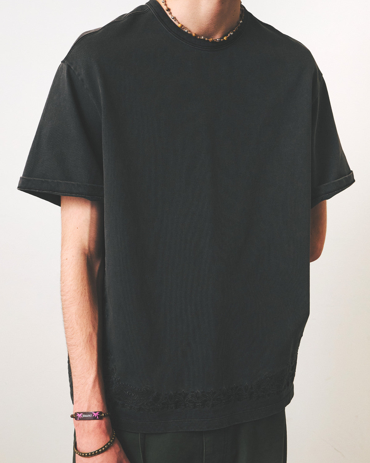 Eastlogue - Paisley Embroidered T-shirts (Pigment Charcoal) product image 6 | TRAB K-Fashion Australia