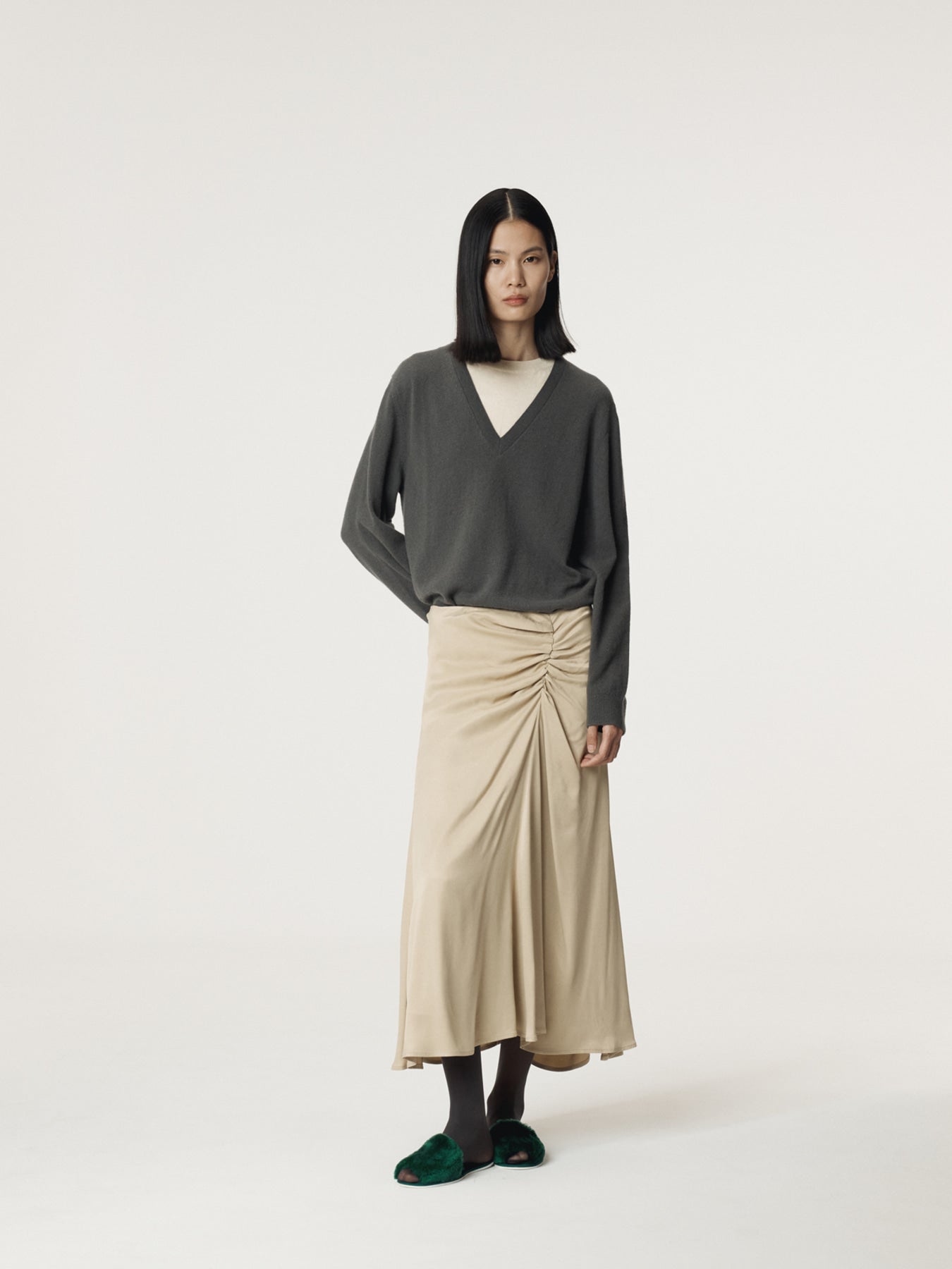 Recto - Asymmetric Shirring Skirt (Light Beige) product image 2 | TRAB K-Fashion Australia