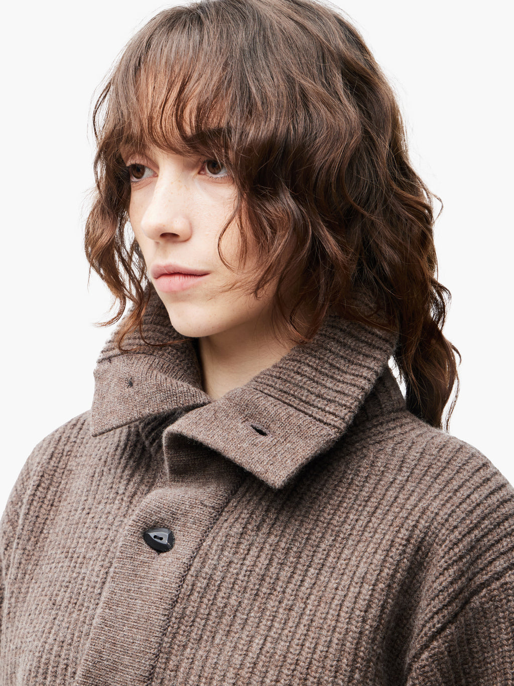 Jiyong Kim - Sun-Bleached Wide Collar Knit Cardigan (Brown) product image 7 | TRAB K-Fashion Australia