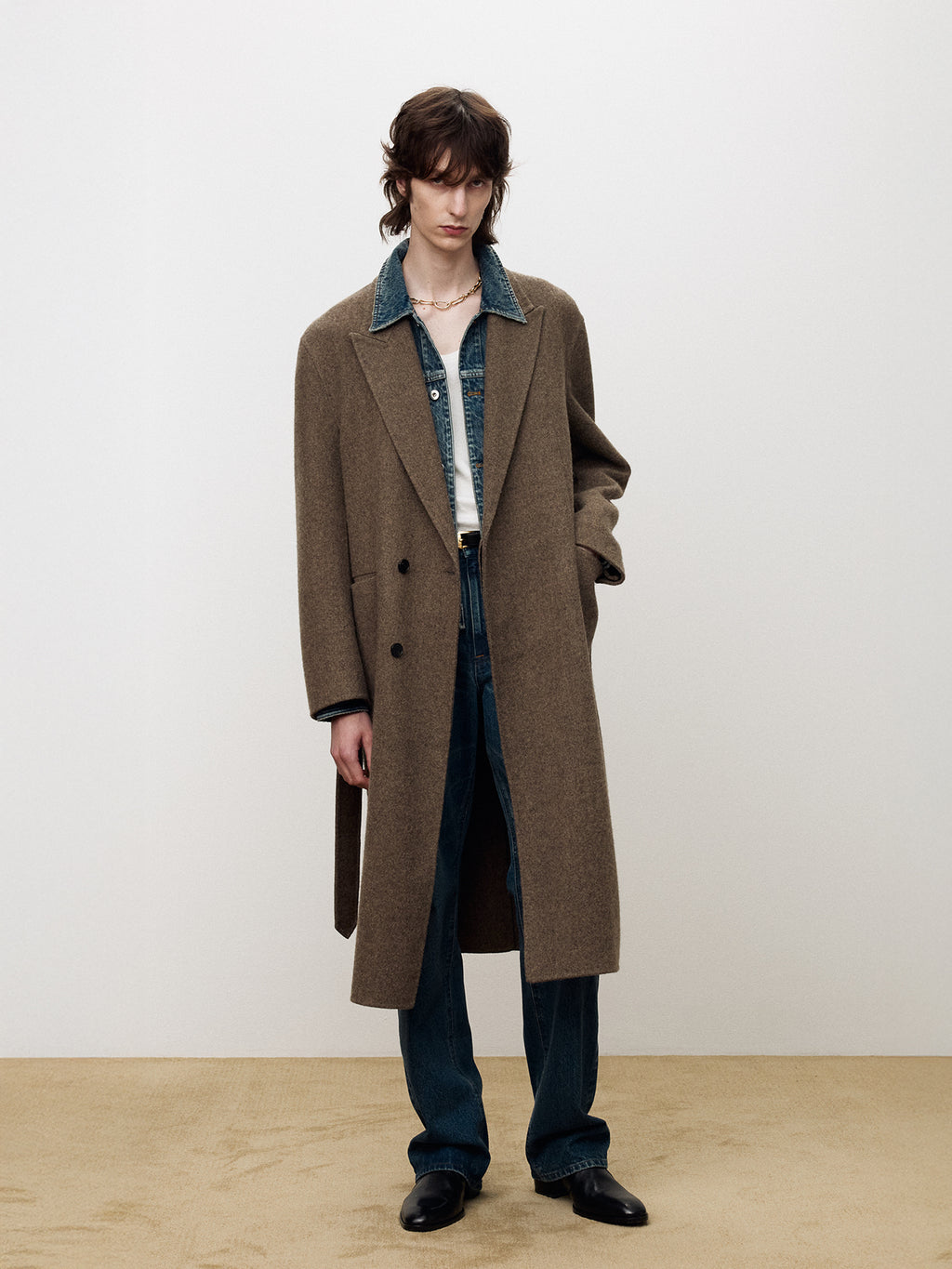 Tonywack - Hand-Made Wool And Camel Belted Coat (Melange Dark Camel) product image 1 | TRAB K-Fashion Australia