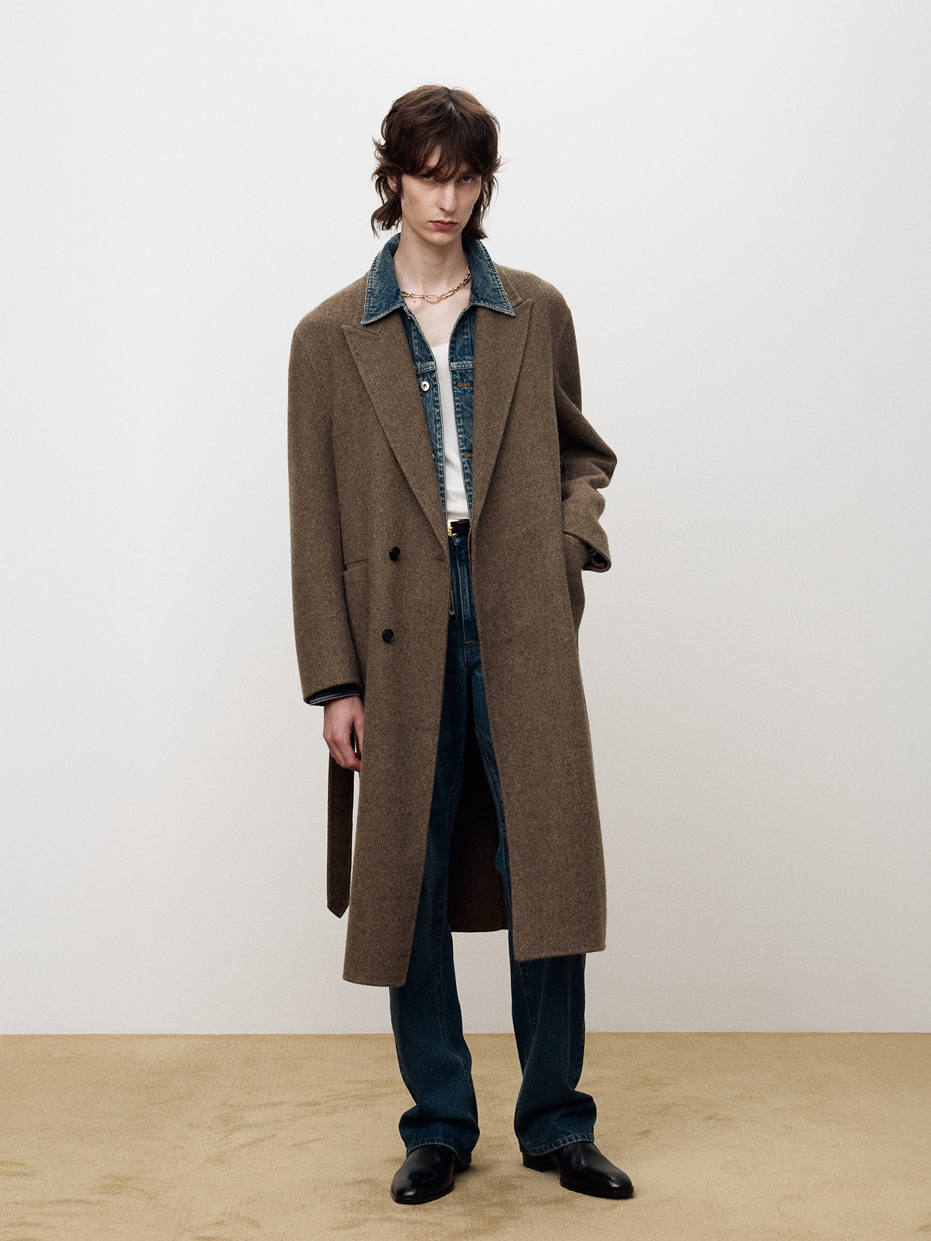 Tonywack - Hand-Made Wool And Camel Belted Coat (Melange Dark Camel) product image 1 | TRAB K-Fashion Australia