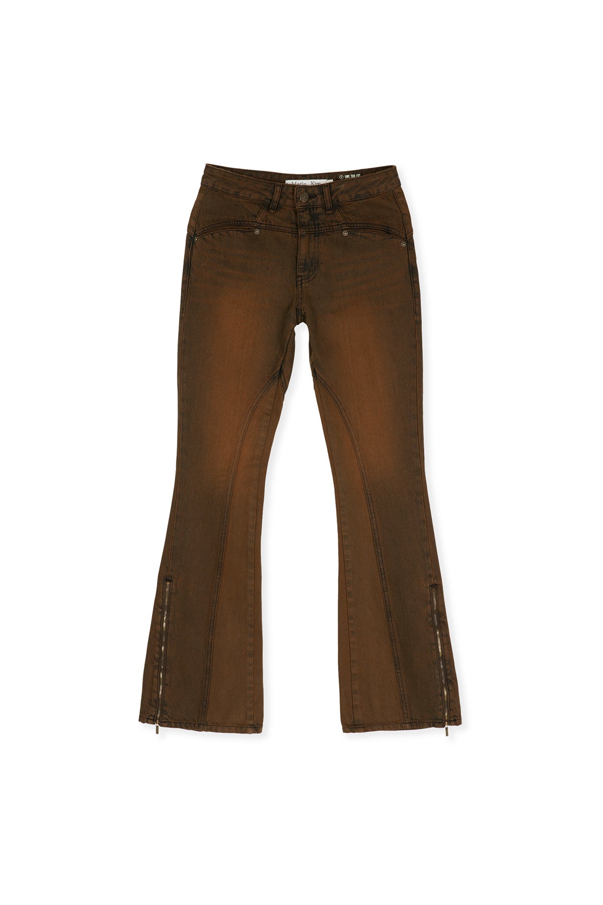 Matin Kim - Peaches Zipper Detail Boots Cut Denim Pants (Brown) product image 2 | TRAB K-Fashion Australia