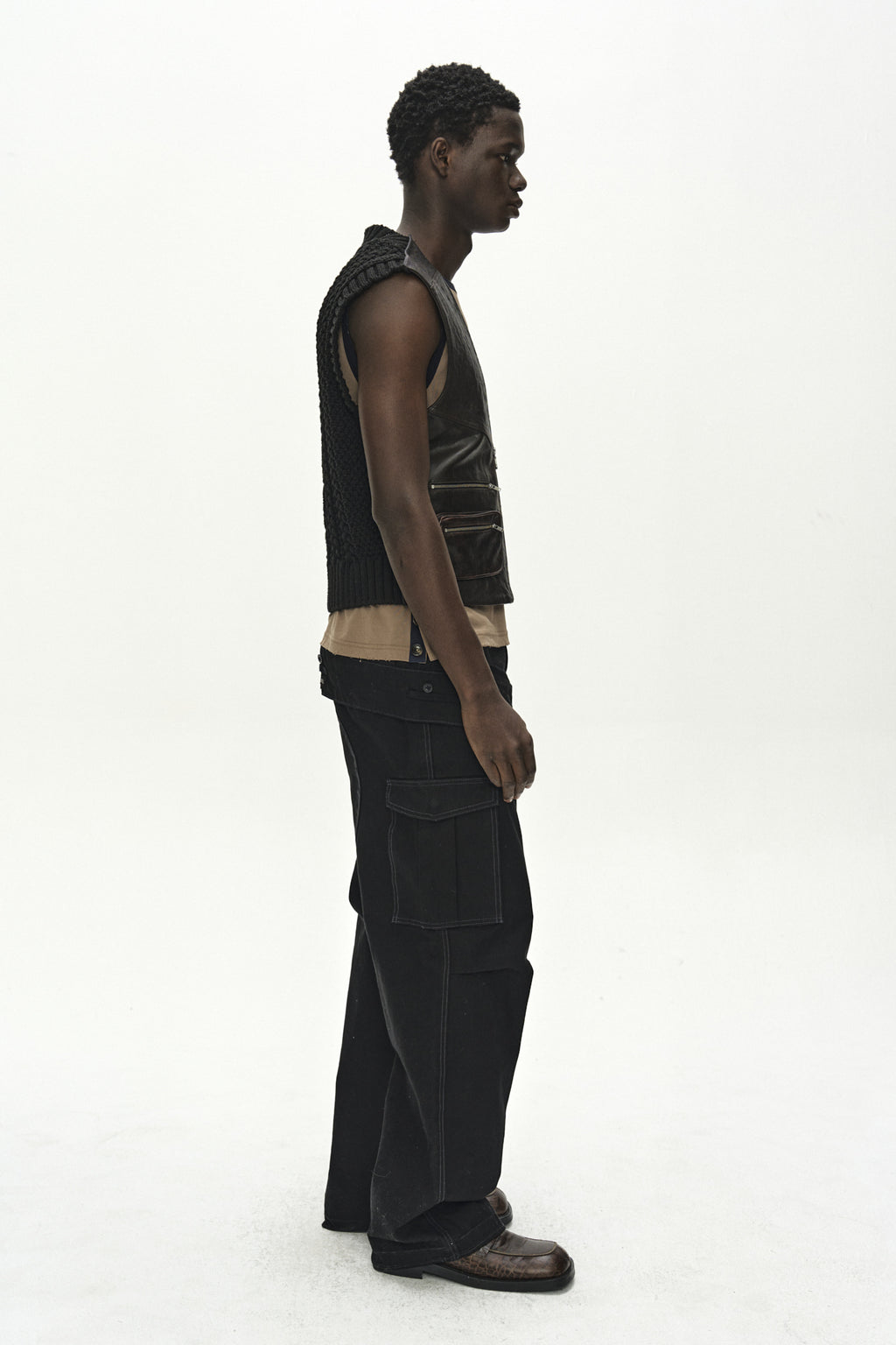 Andersson Bell - Back Knit Patchwork Leather Vest (Brown) product image 3 | TRAB K-Fashion Australia