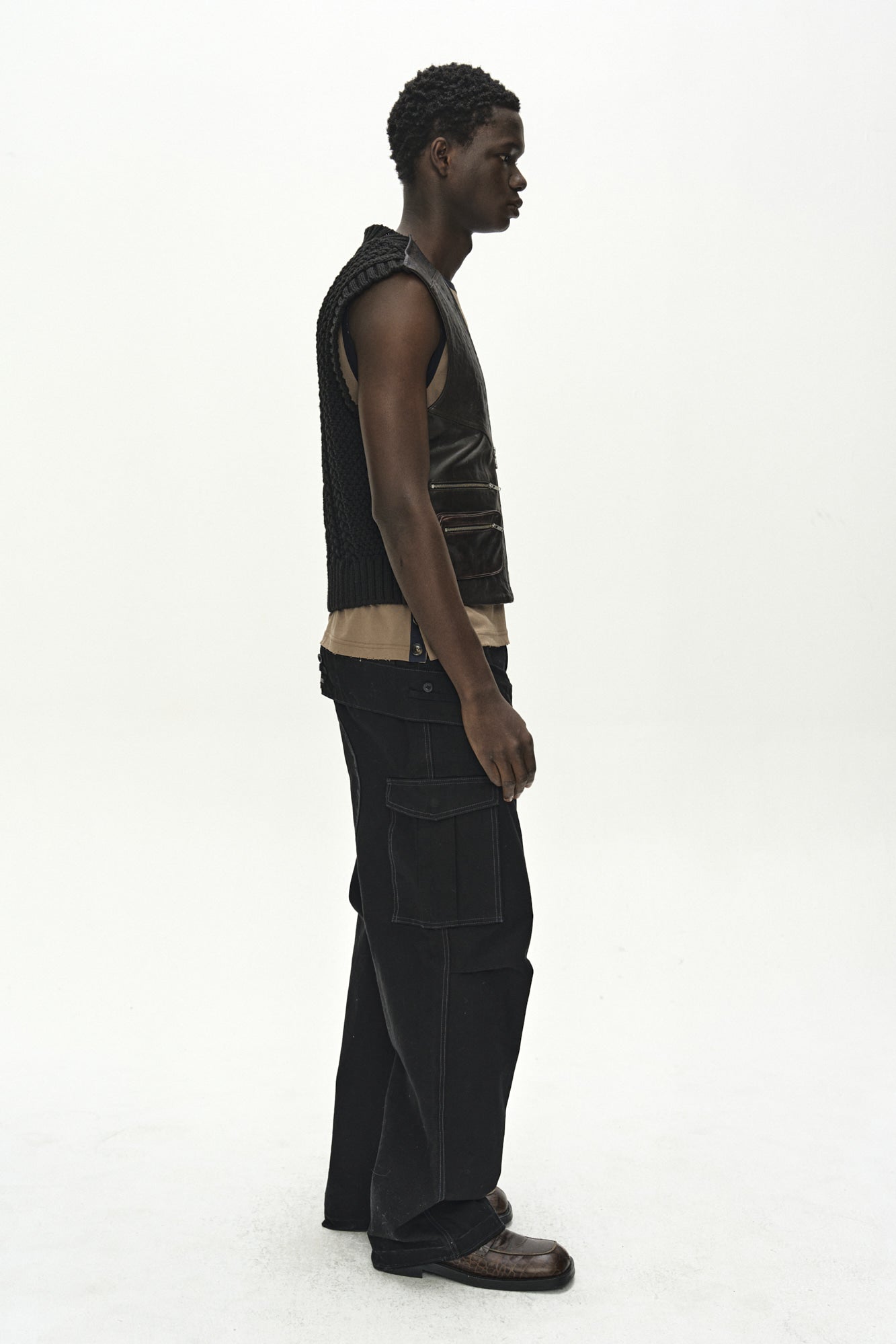 Andersson Bell - Back Knit Patchwork Leather Vest (Brown) product image 3 | TRAB K-Fashion Australia