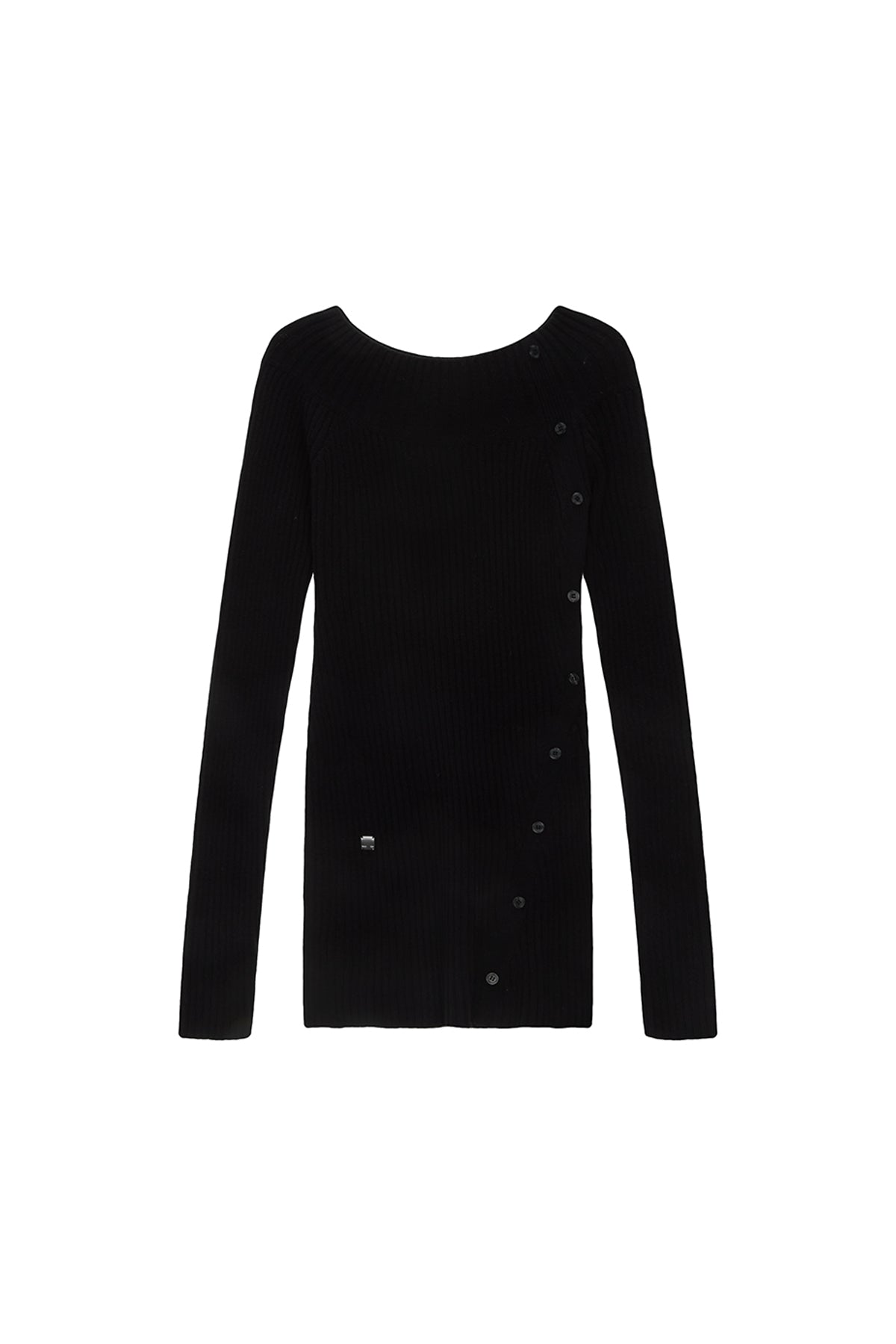 Matin Kim - One Shoulder Button Point Knit Dress (Black) product image 1 | TRAB K-Fashion Australia