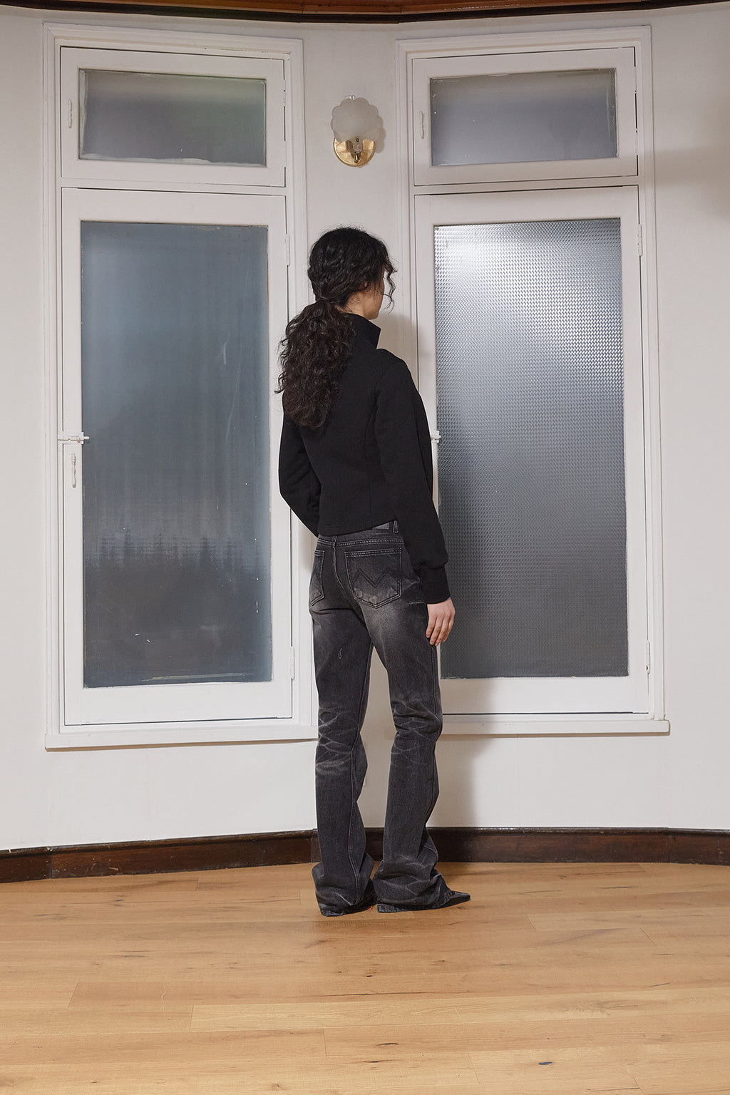 Matin Kim - Deep Washed Semi Boots Cut Denim Pants (Charcoal) product image 10 | TRAB K-Fashion Australia