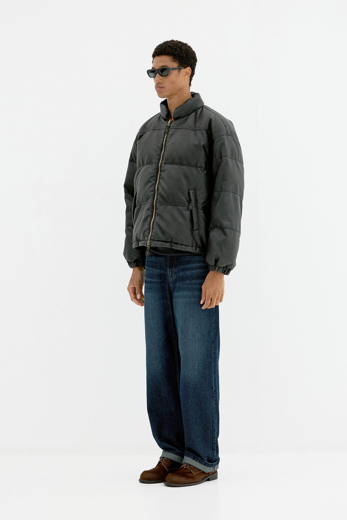 Coor - Fake Leather Wash Crop Down Puffer (Black) product image 3 | TRAB K-Fashion Australia