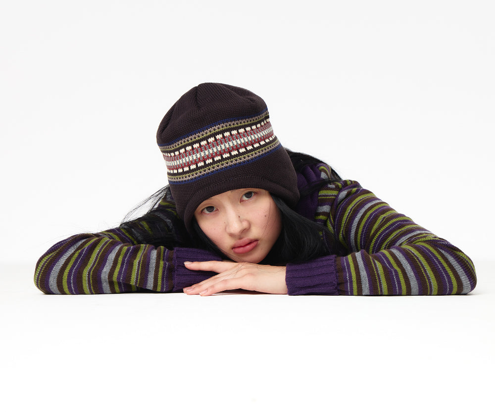 Coyseio - Stripe Knit Hoodie (Purple) product image 3 | TRAB K-Fashion Australia