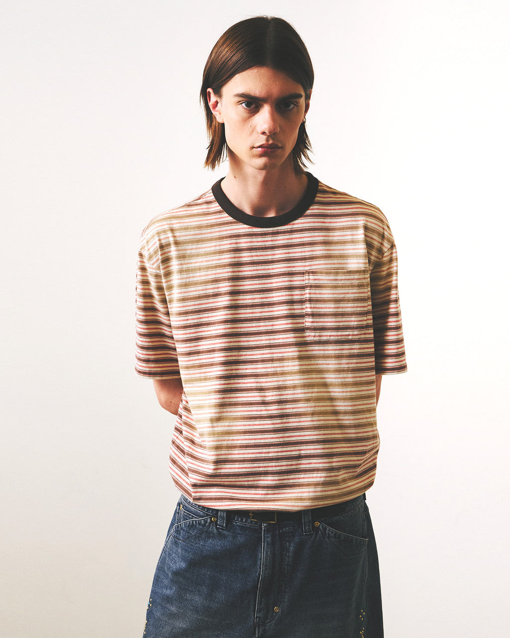Eastlogue - Bleached Stripe T-shirts (Beige & Red Stripe) product image 4 | TRAB K-Fashion Australia
