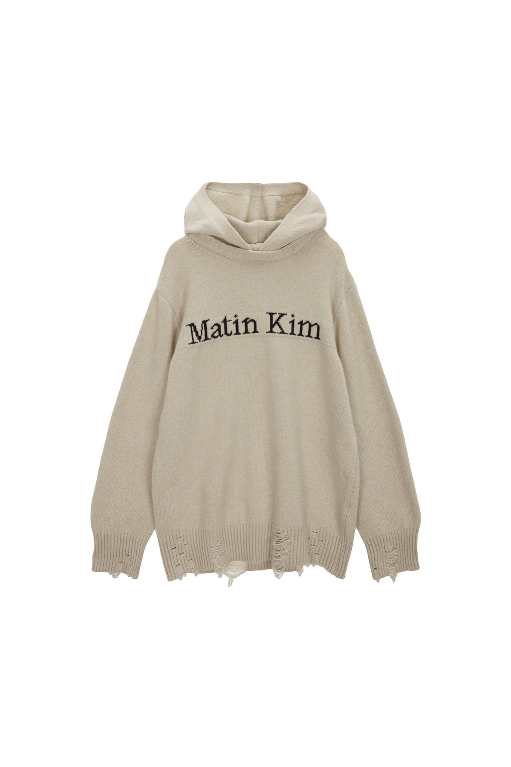 Matin Kim - Damage Logo Knit Hoodie (Beige) product image 1 | TRAB K-Fashion Australia