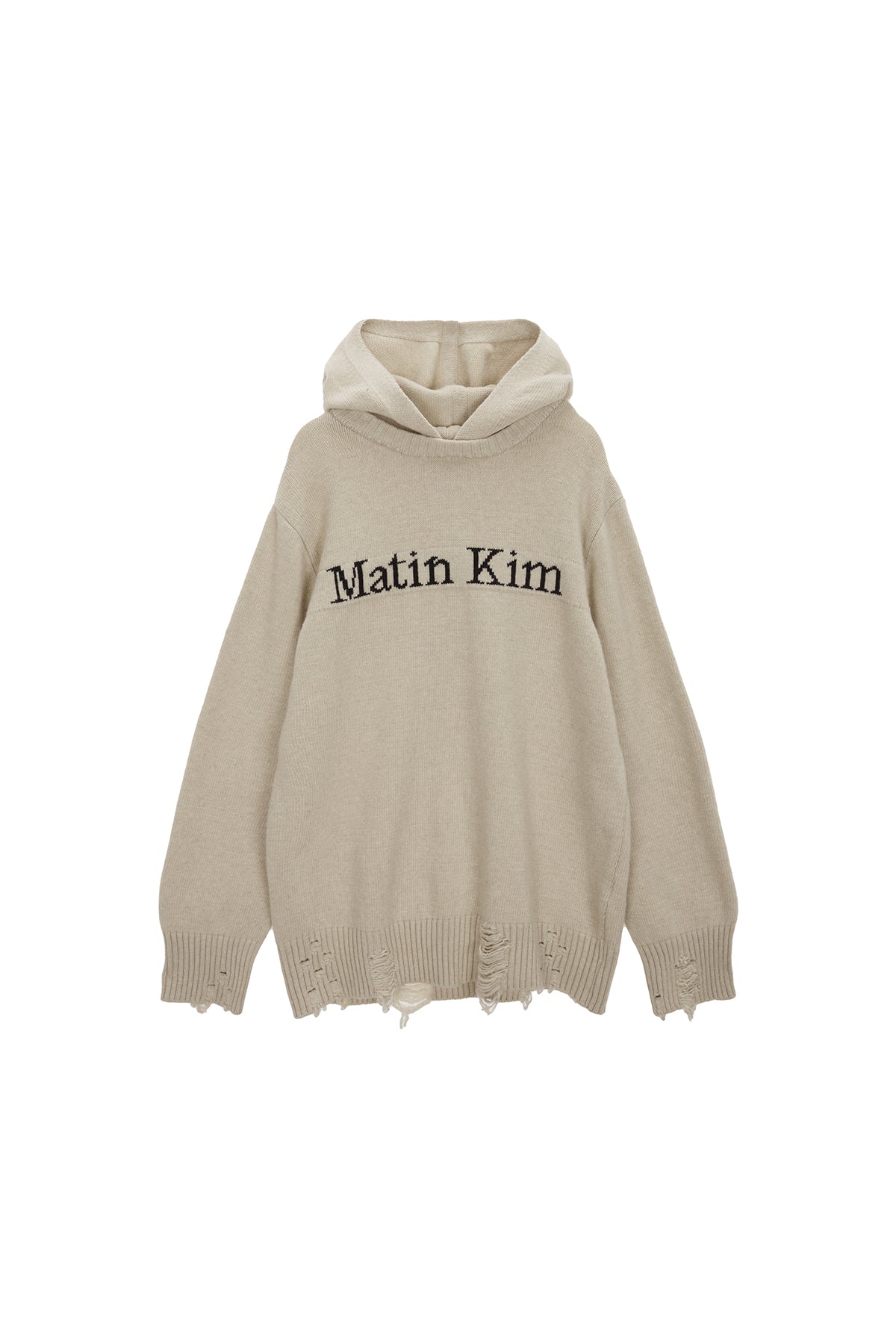 Matin Kim - Damage Logo Knit Hoodie (Beige) product image 1 | TRAB K-Fashion Australia