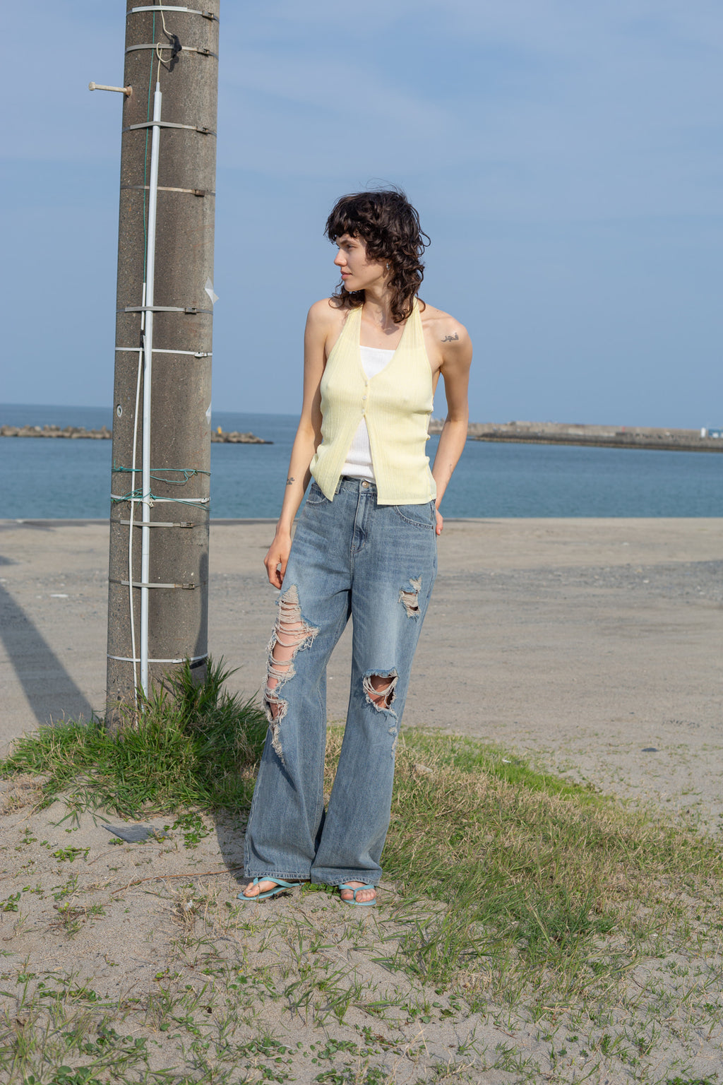 Matin Kim - Layered Button Halter Neck Top (Light Yellow) product image 8 | TRAB K-Fashion Australia