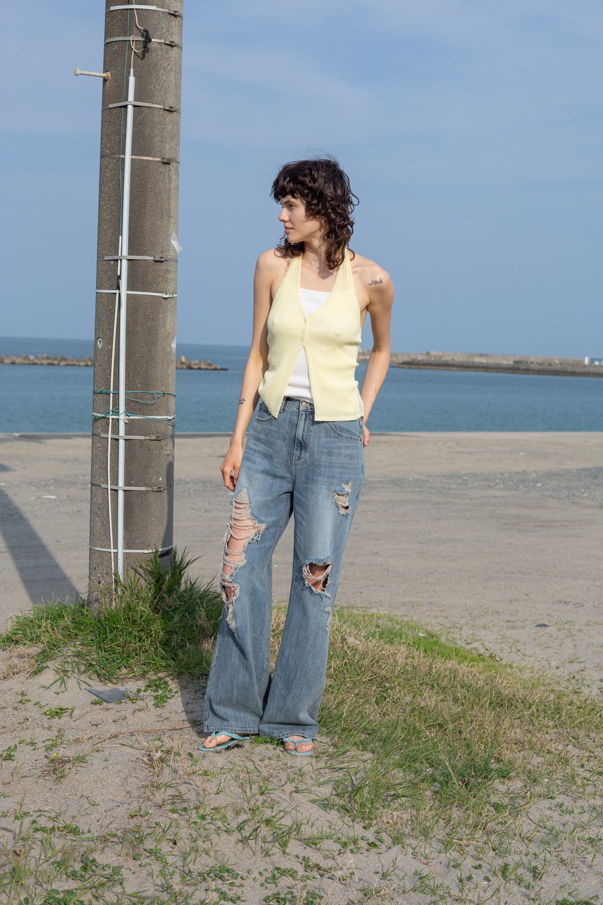 Matin Kim - Layered Button Halter Neck Top (Light Yellow) product image 8 | TRAB K-Fashion Australia