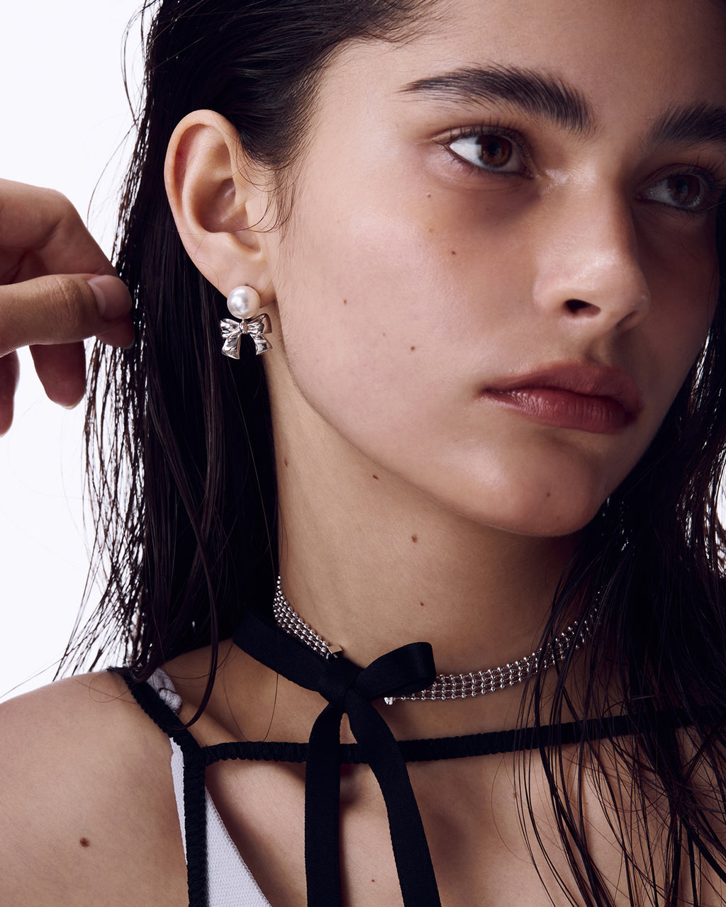 Numbering - Ribbon Dropped Pearl Earrings #9118 product image 2 | TRAB K-Fashion Australia