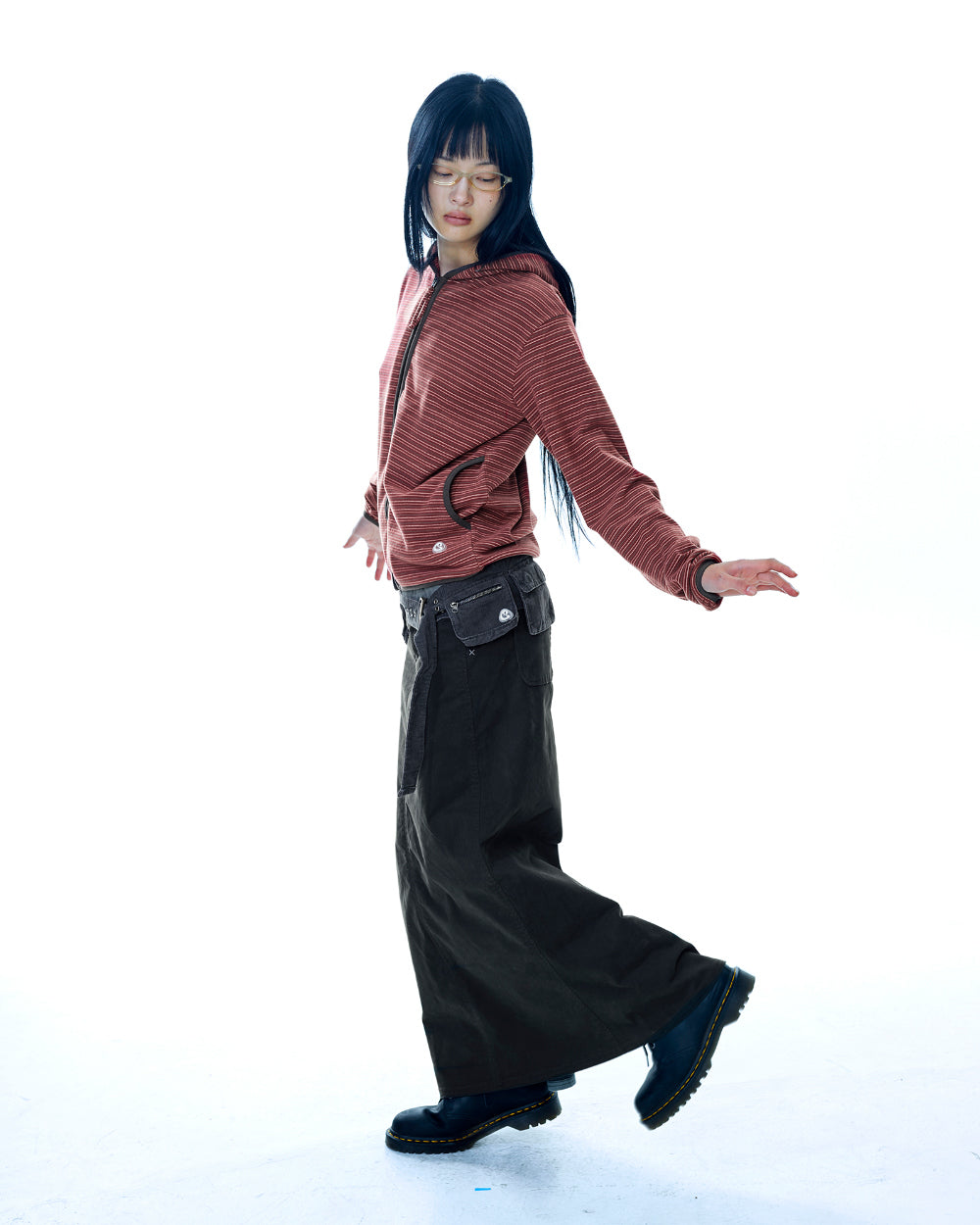 Coyseio - Stripe Fleece Hood Zip-Up (Red) product image 11 | TRAB K-Fashion Australia